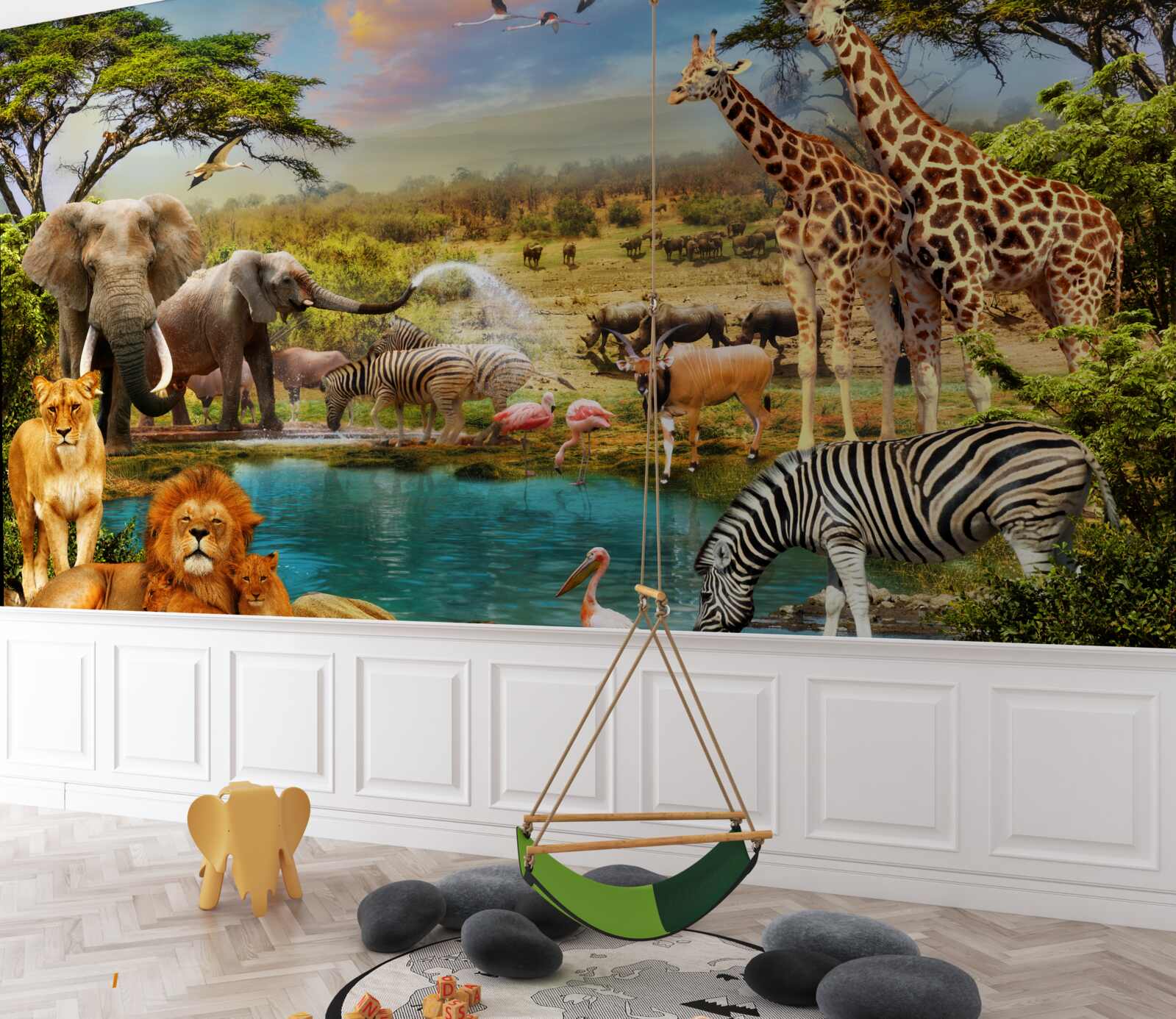 Fototapet o gaură de apă cu animale africane