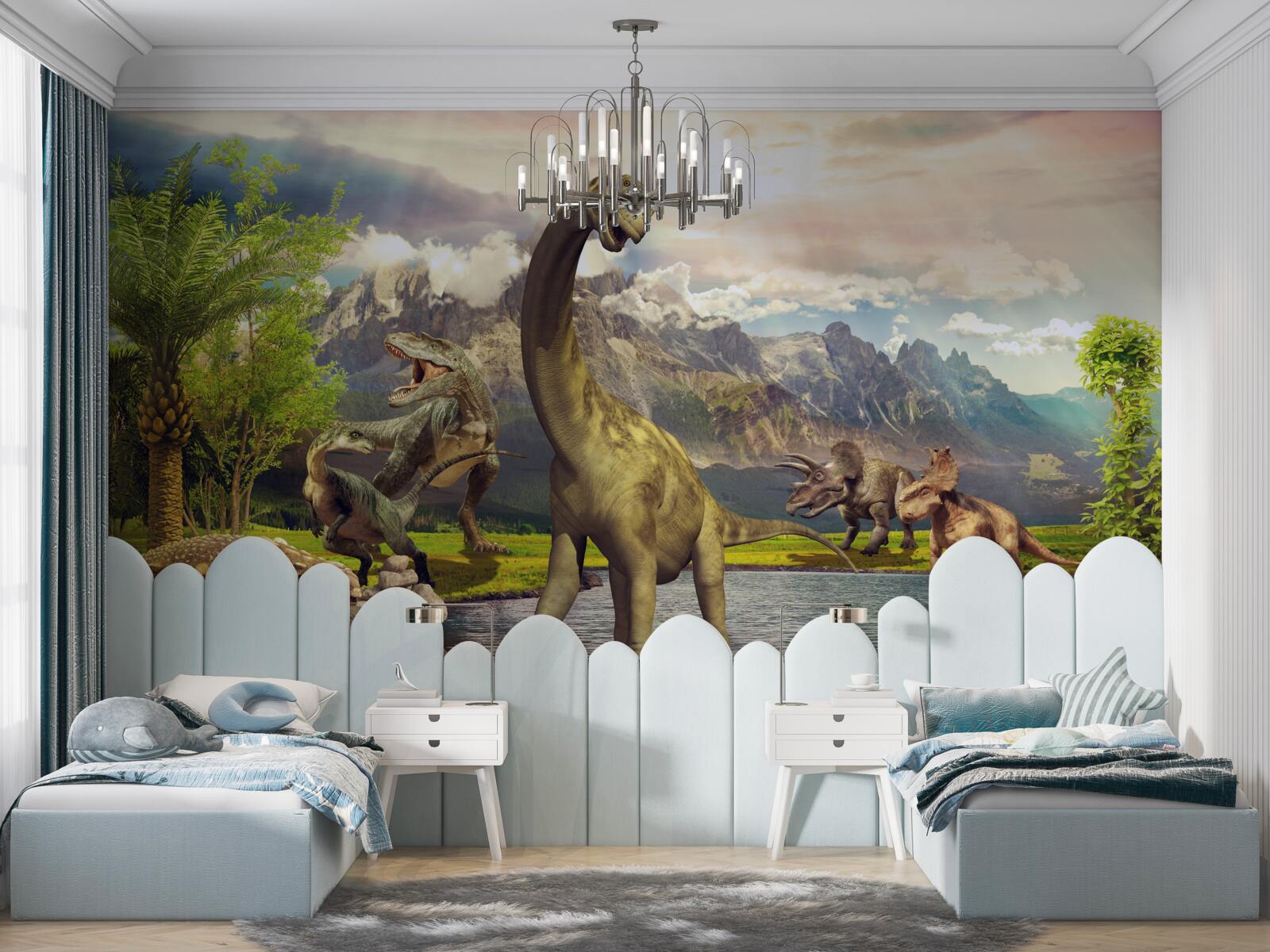 Fototapet dinozaurii au apărut lângă iaz