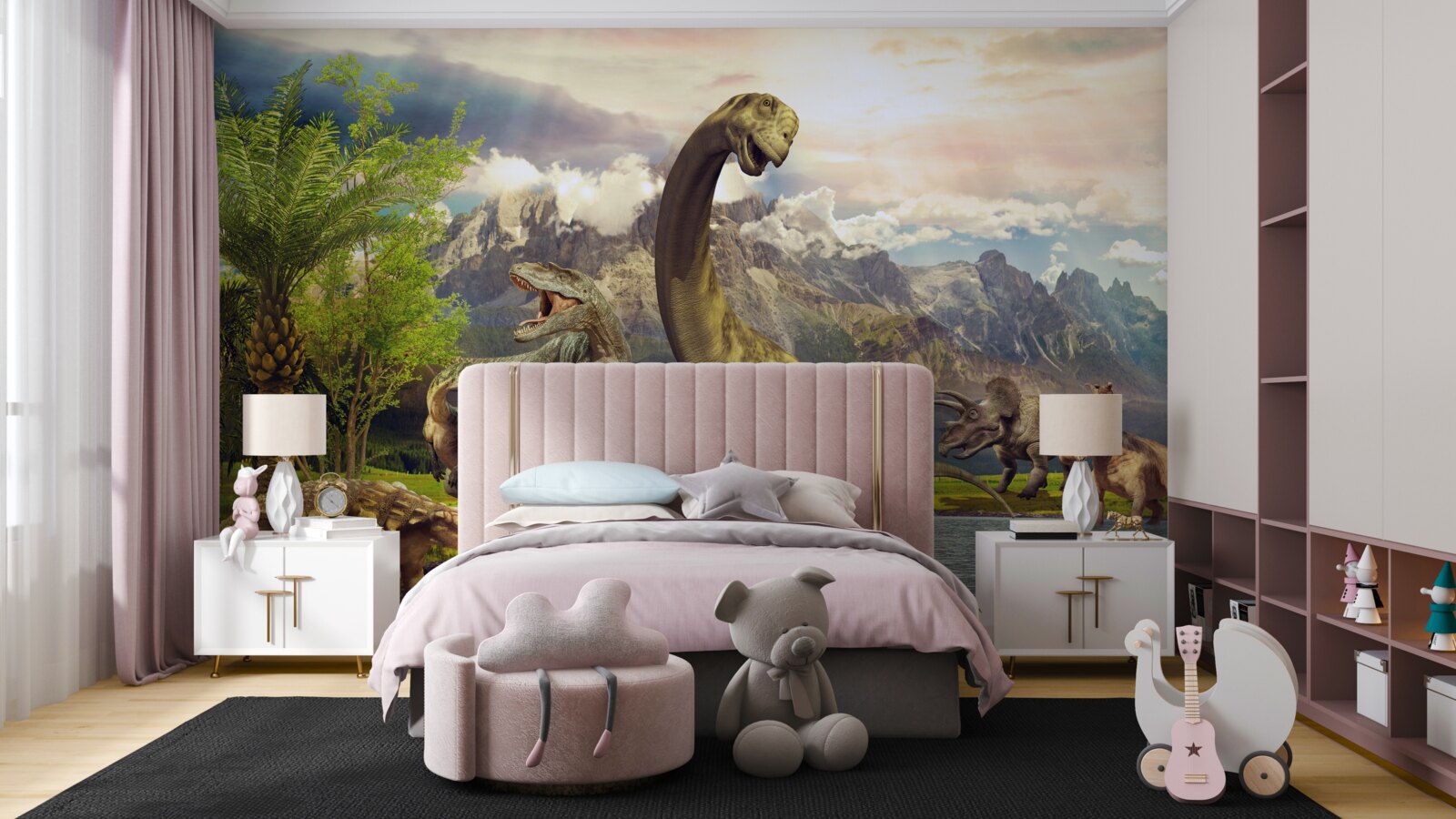 Fototapet dinozaurii au apărut lângă iaz