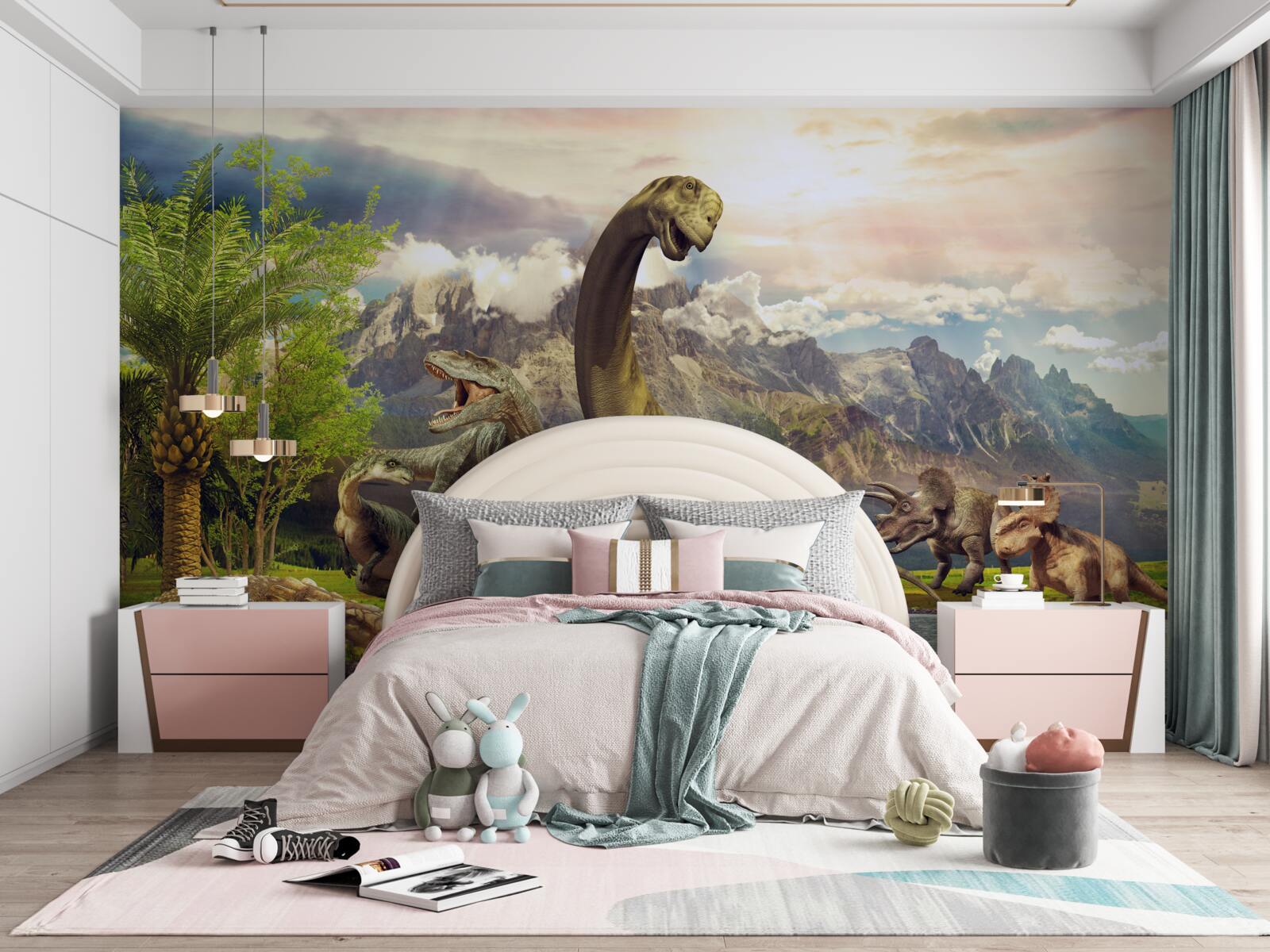 Fototapet dinozaurii au apărut lângă iaz