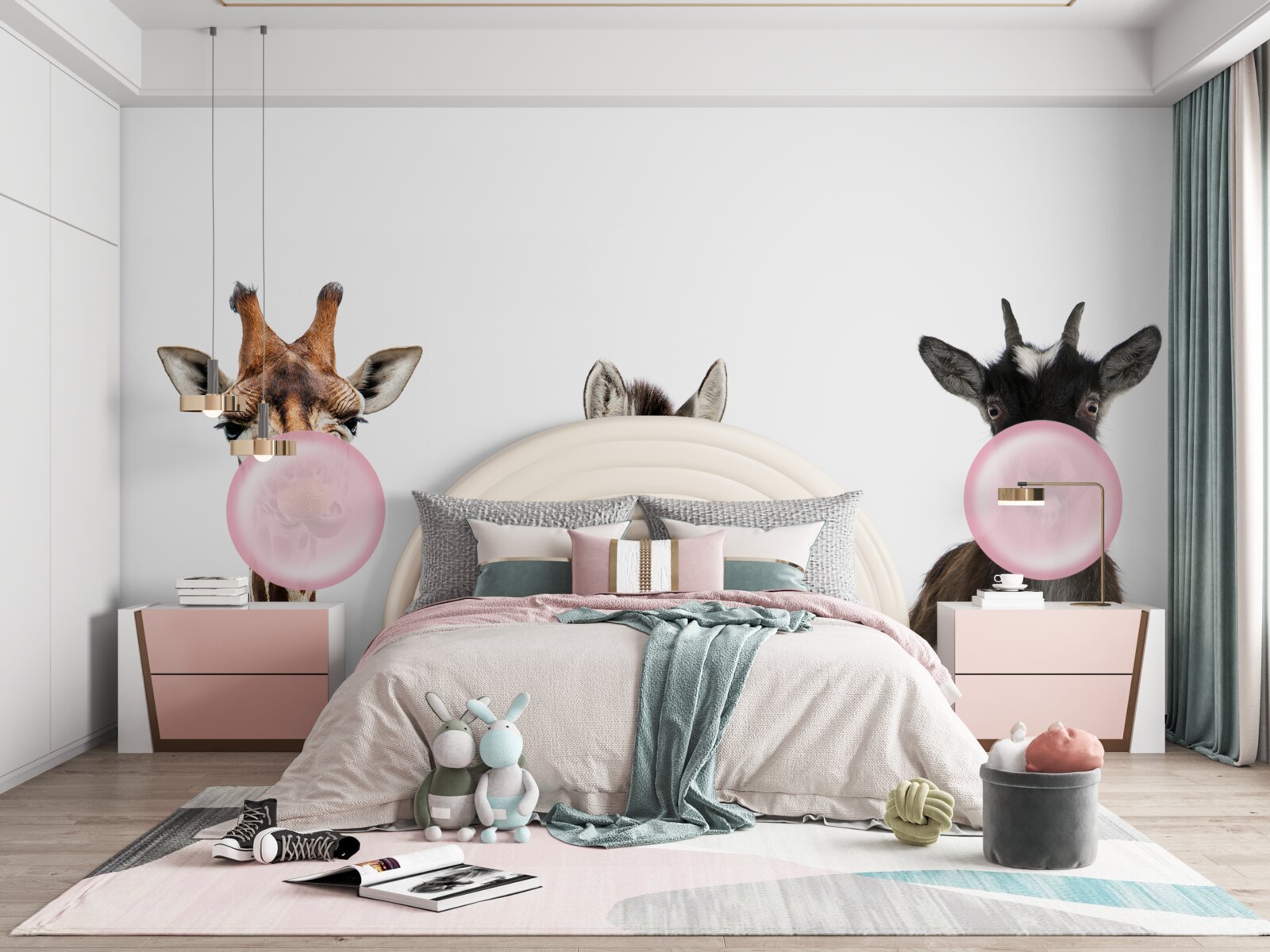 Fototapet creaturile creează o bulă folosind gumă de mestecat