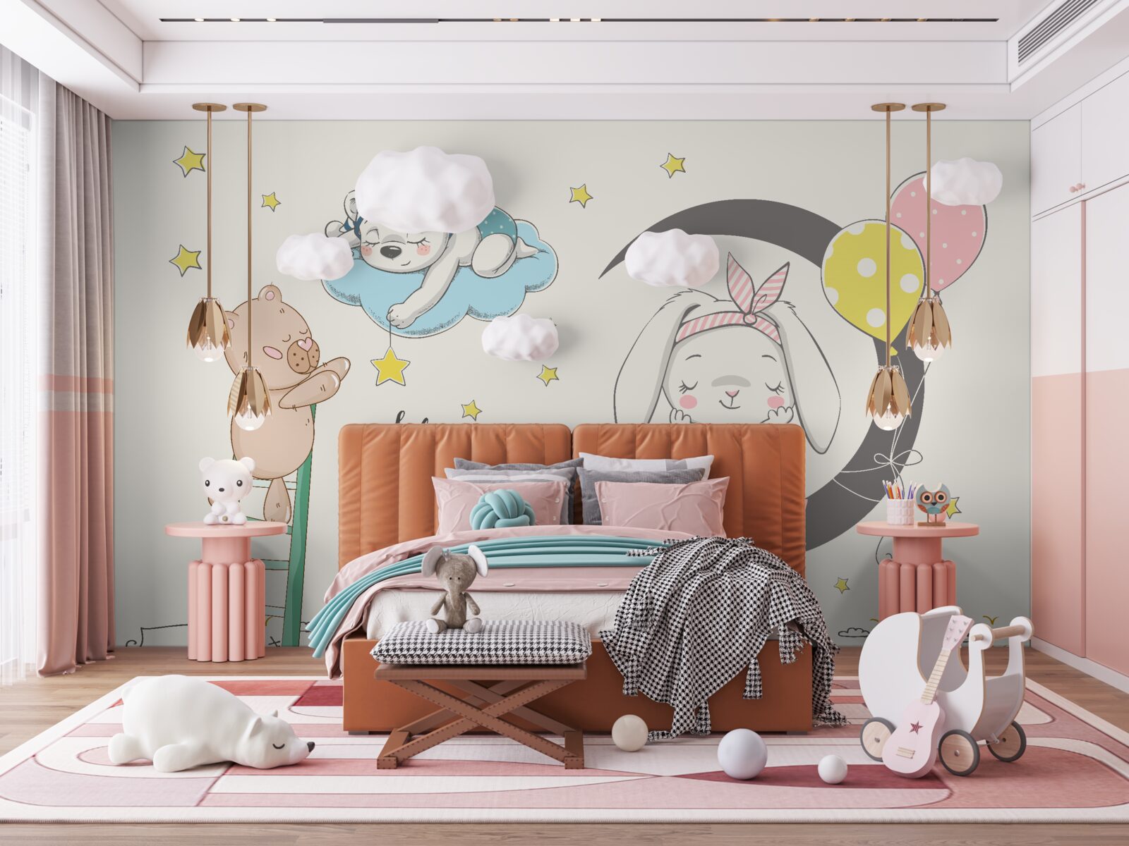 Fototapet animale peste oraș în întunericul nopții