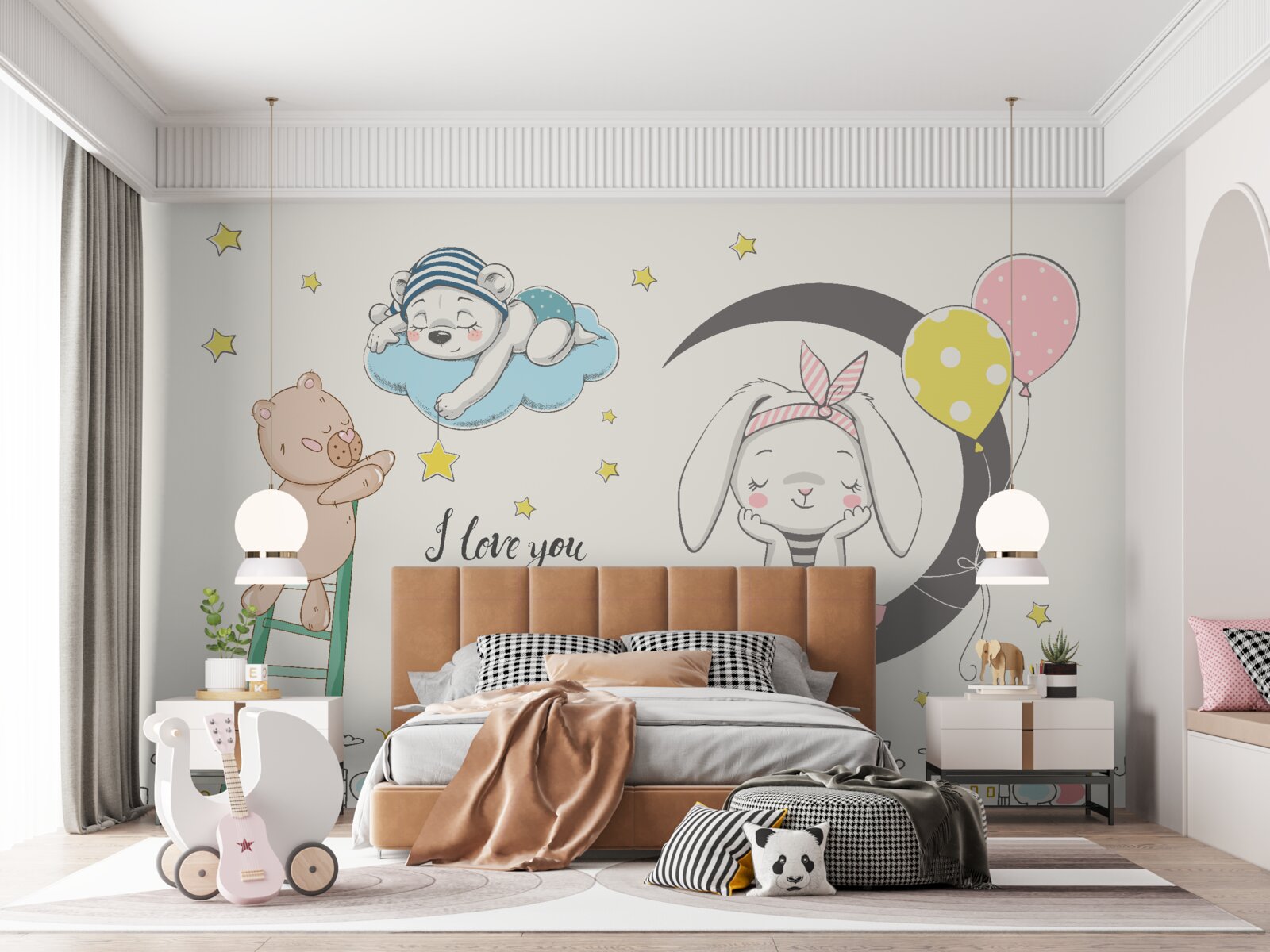 Fototapet animale peste oraș în întunericul nopții