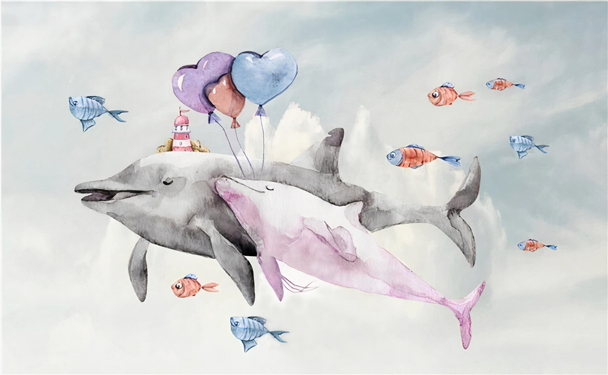 Fototapet doi delfini cu mingi