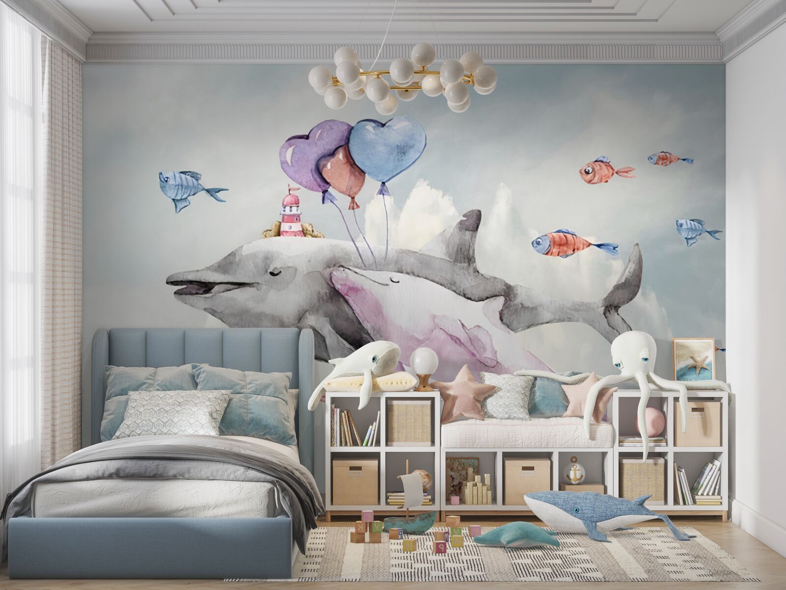 Fototapet doi delfini cu mingi