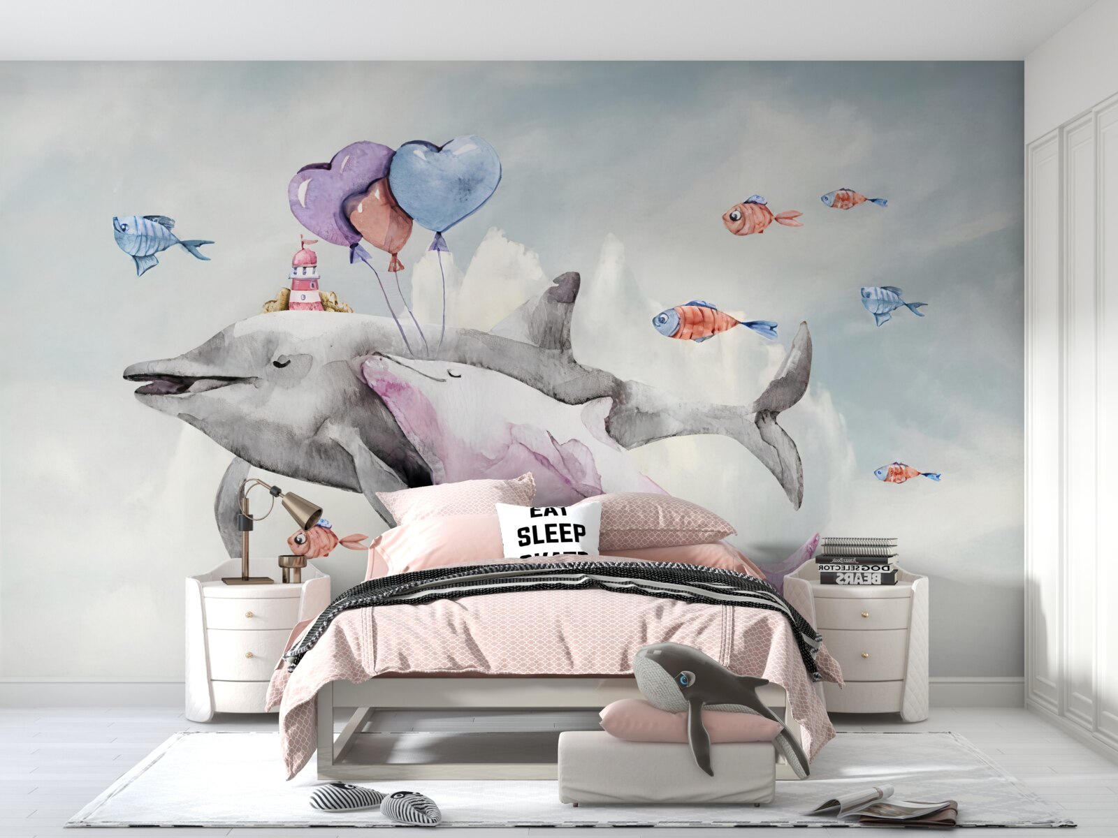 Fototapet doi delfini cu mingi