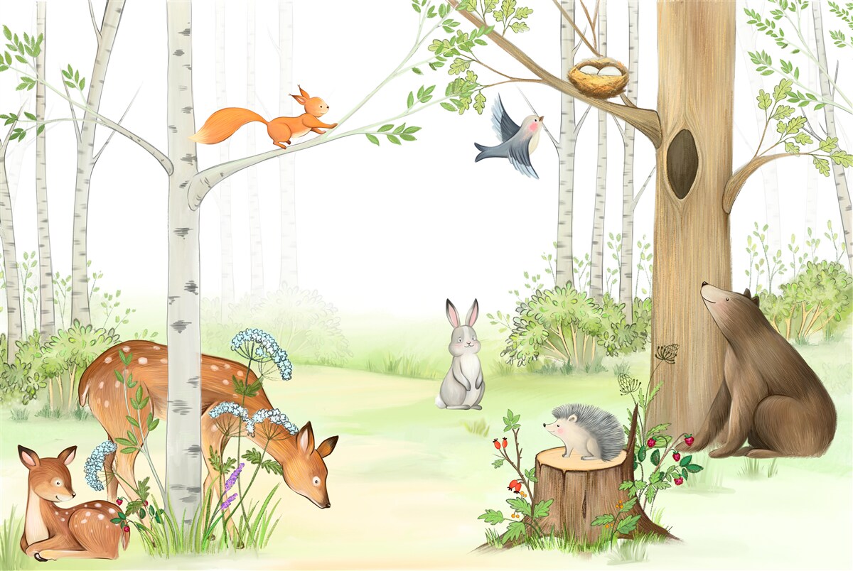 Fototapet animalele din pădure prind viață primăvara