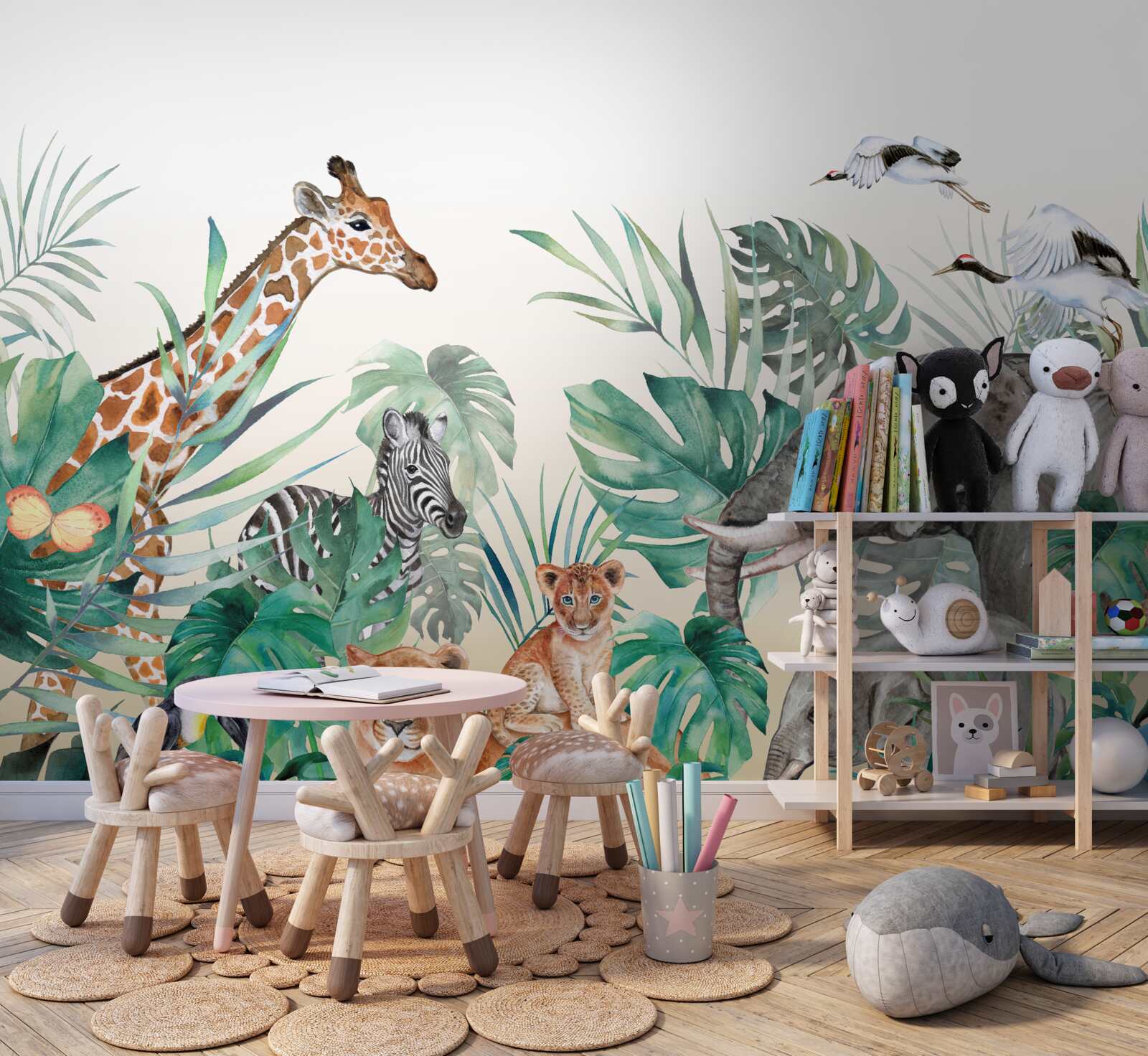 Fototapet animale din africa printre frunze