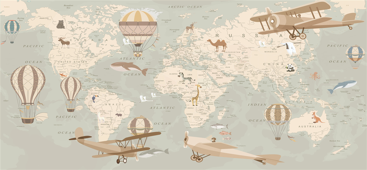 Fototapet harta lumii cu fotografii