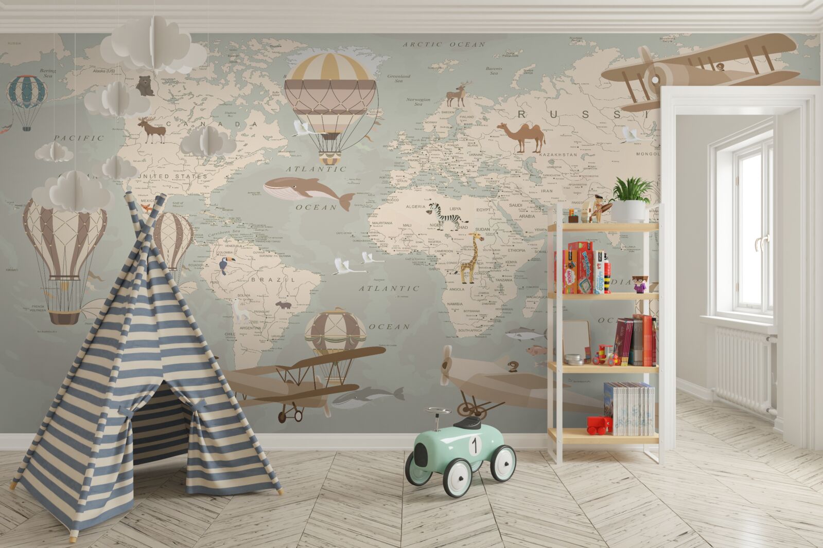 Fototapet harta lumii cu fotografii