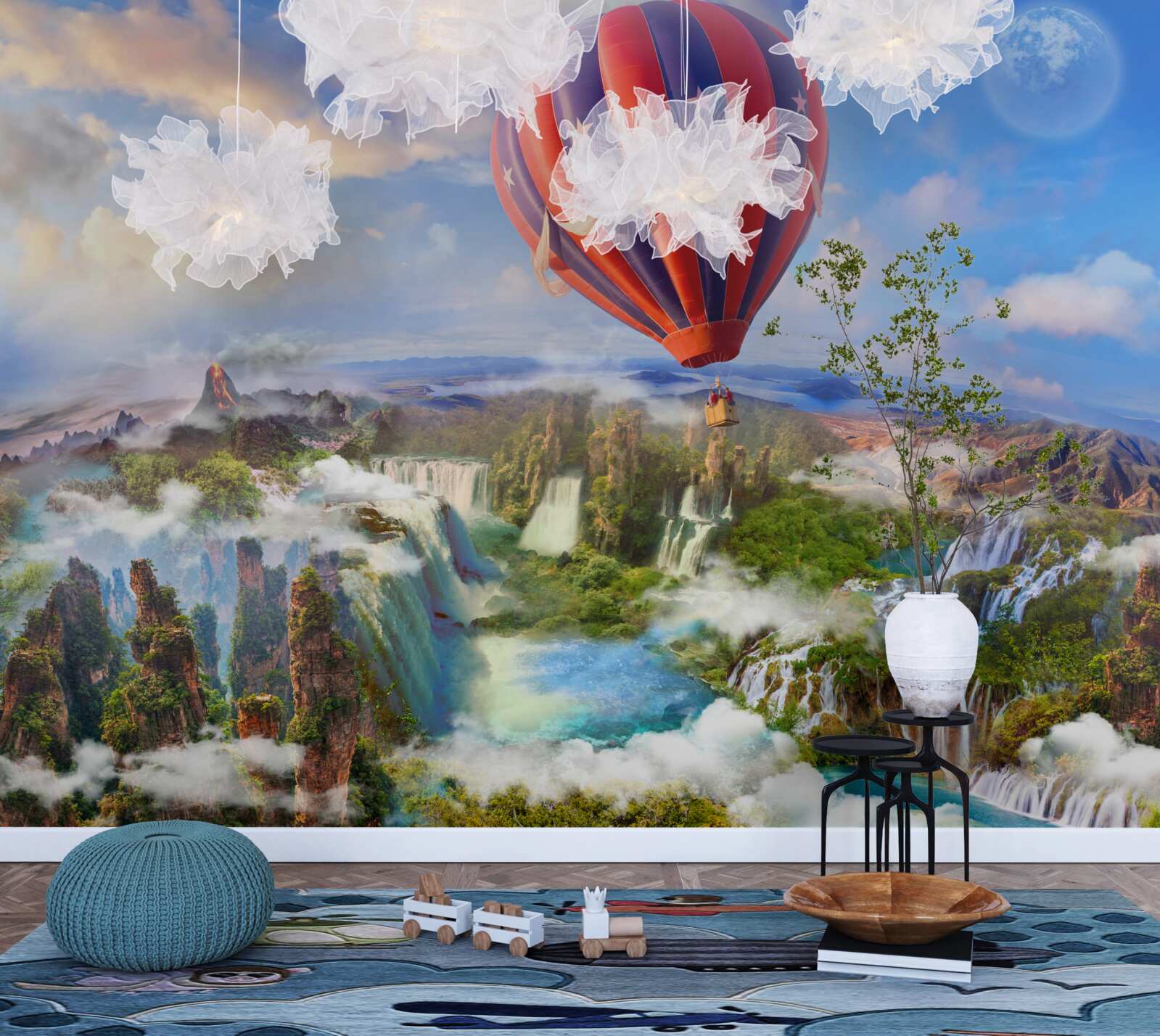 Fototapet minge plutind peste cascade magnifice