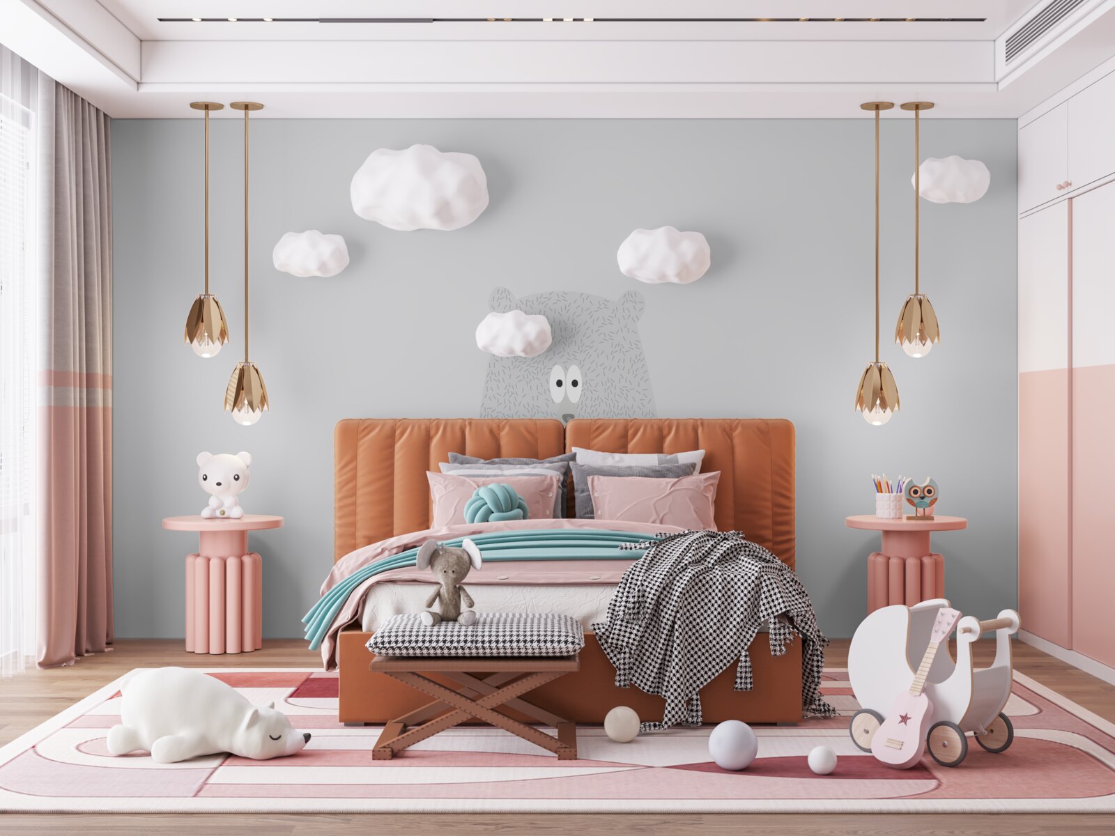 Fototapet urși gri pe un fundal gri simplu