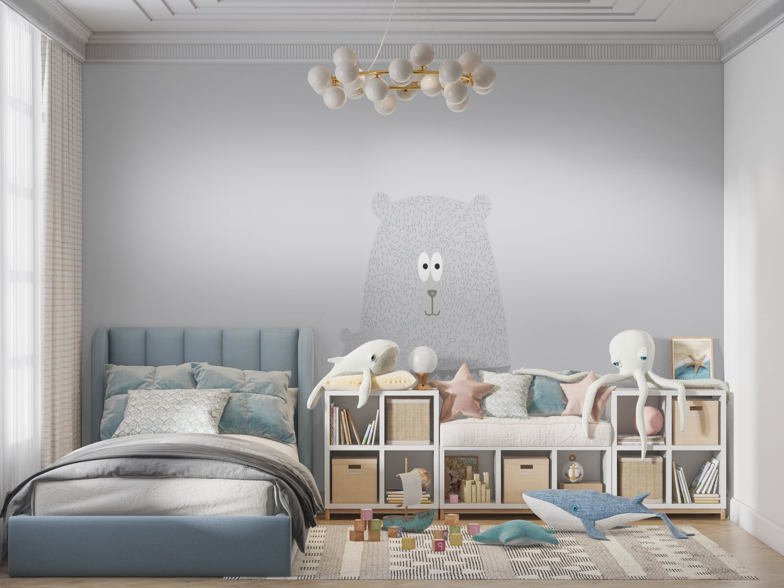 Fototapet urși gri pe un fundal gri simplu