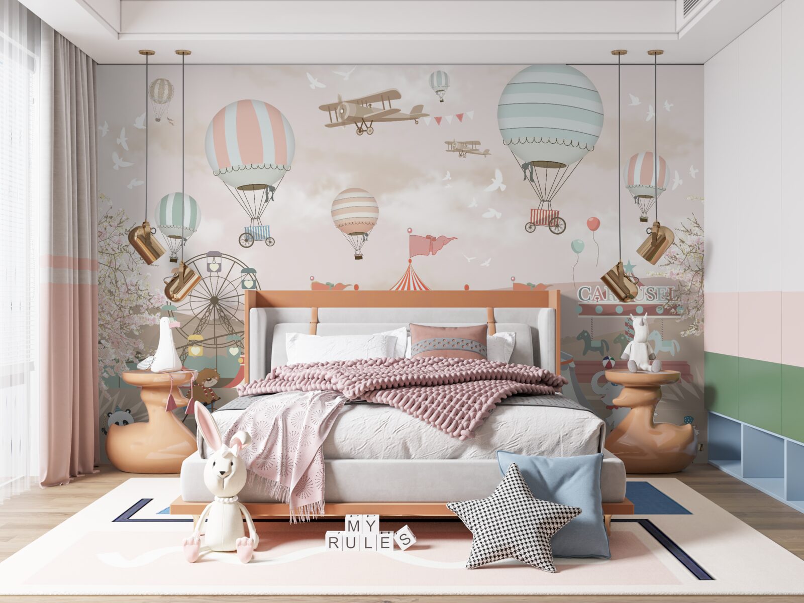 Fototapet circ și mingi plutind pe cer