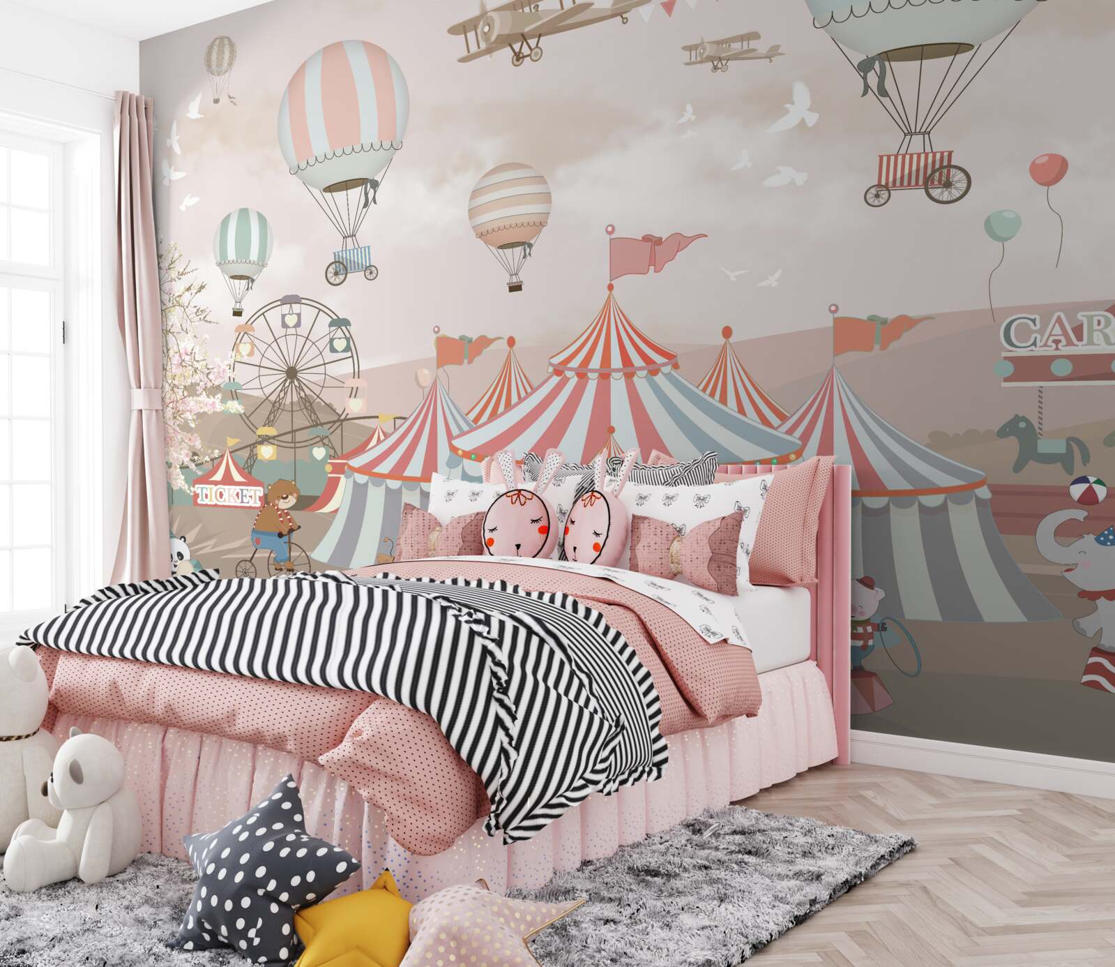 Fototapet circ și mingi plutind pe cer