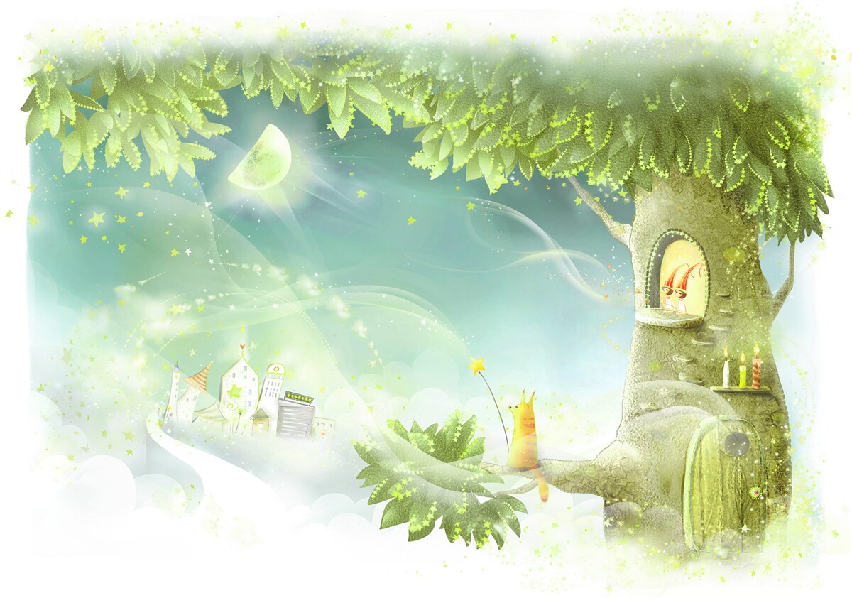 Fototapet o noapte magică într-o pădure de basm