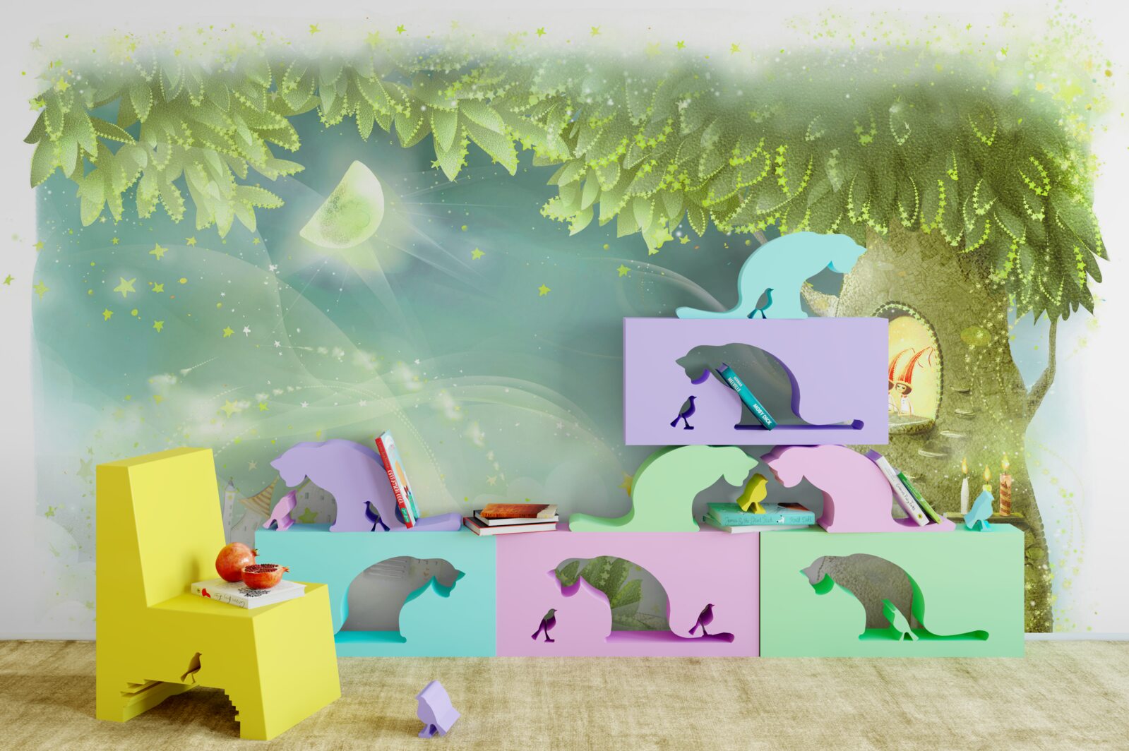 Fototapet o noapte magică într-o pădure de basm