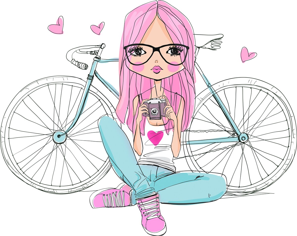 Fototapet fată la modă pe o bicicletă