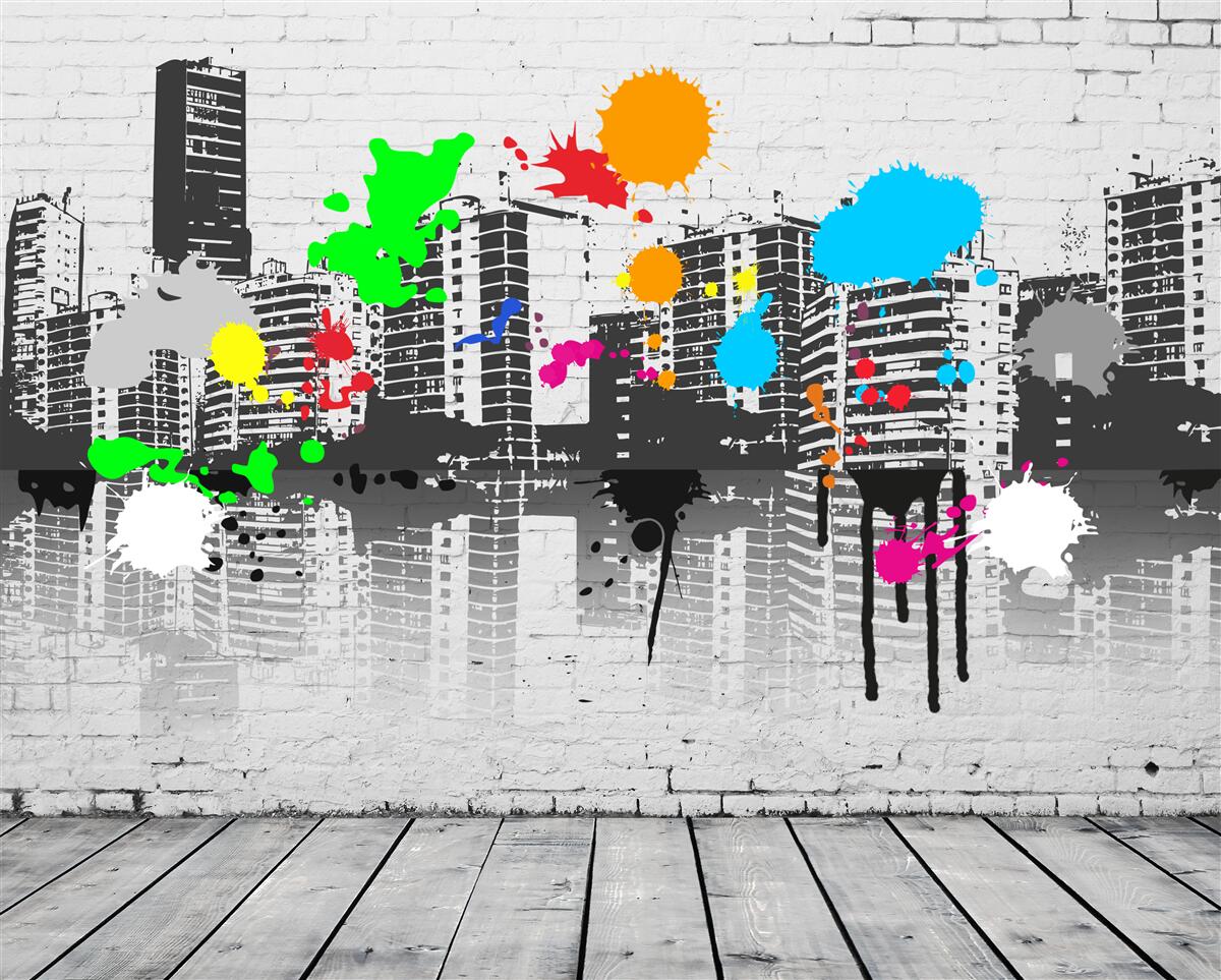 Fototapet graffiti care descriu orașul în alb și negru