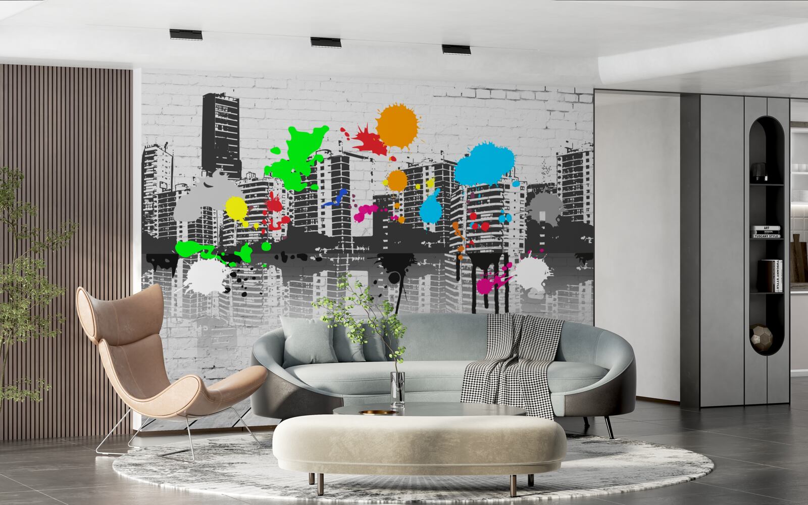 Fototapet graffiti care descriu orașul în alb și negru