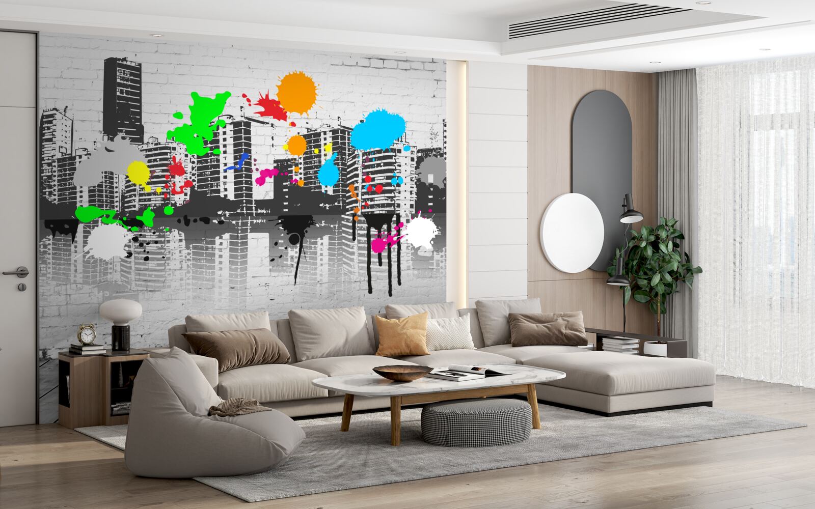 Fototapet graffiti care descriu orașul în alb și negru