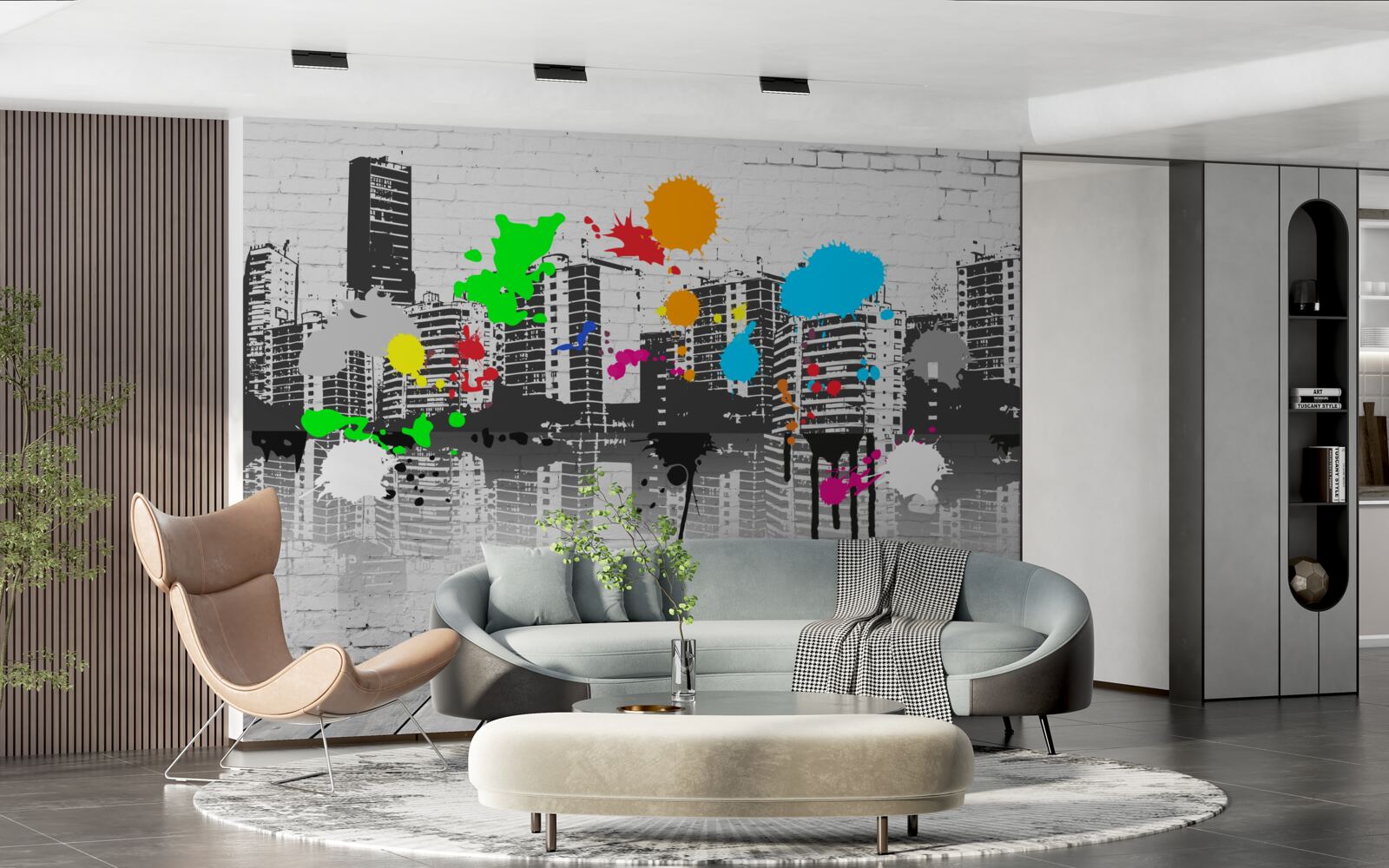 Fototapet graffiti care descriu orașul în alb și negru