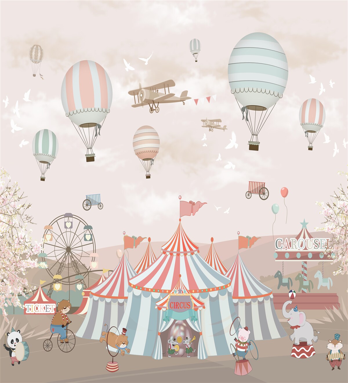 Fototapet circ sub un nor de baloane