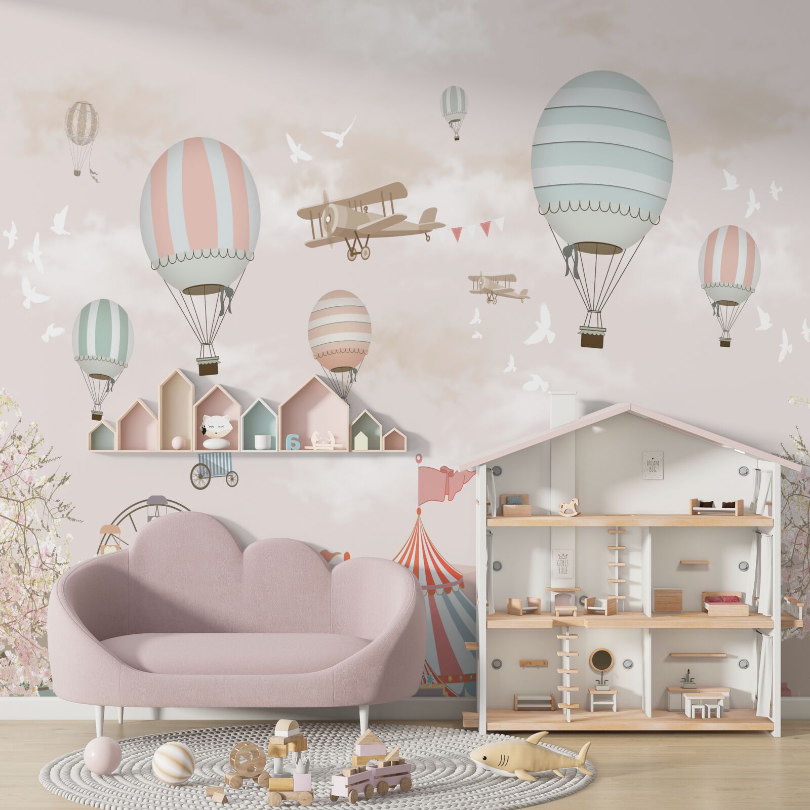 Fototapet circ sub un nor de baloane