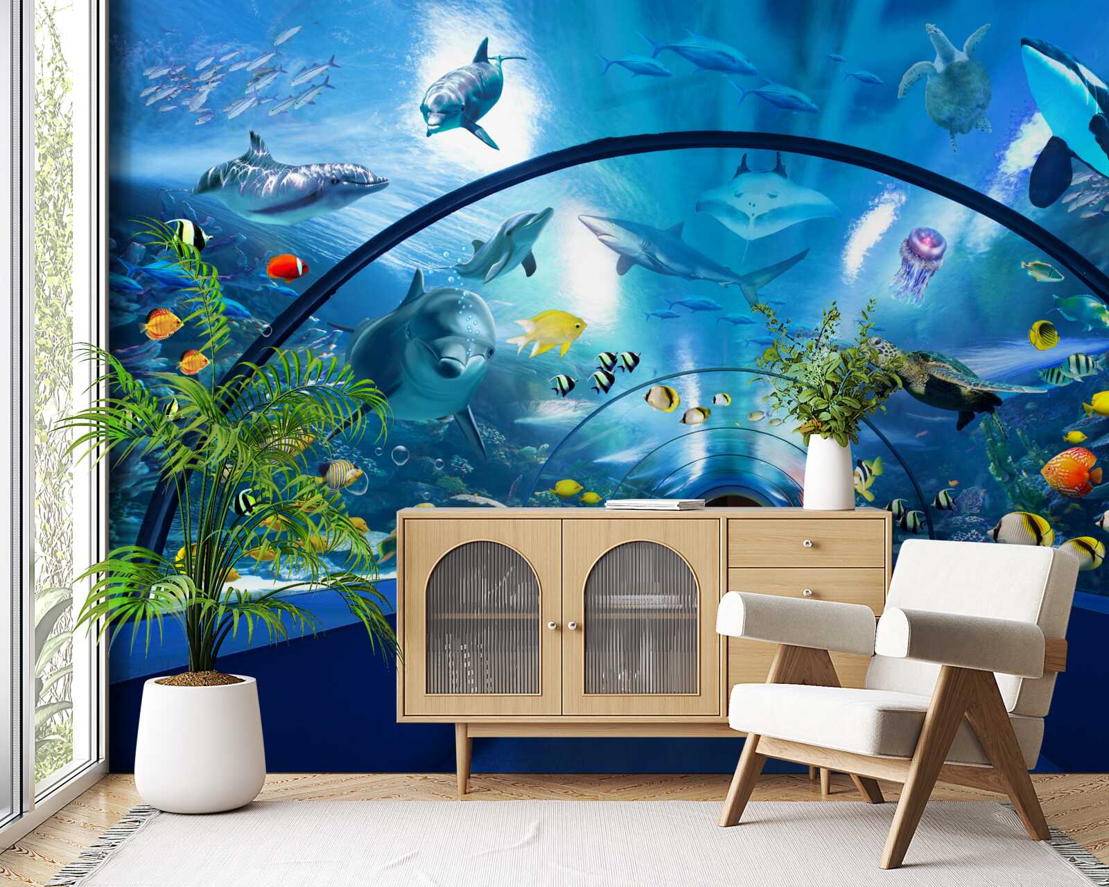 Fototapet tunel de acvariu fascinant