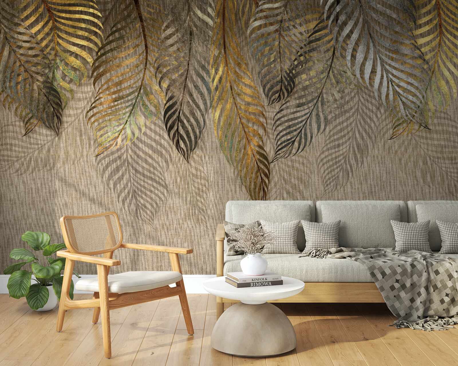 Fototapet ramuri de palmier bananier acoperite cu aur