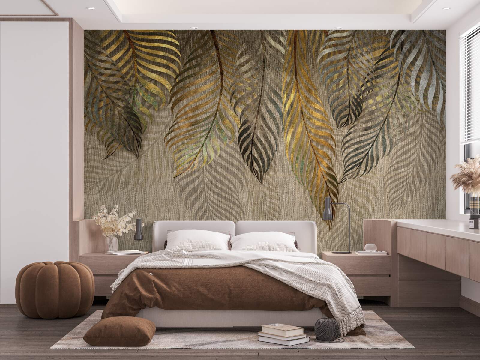 Fototapet ramuri de palmier bananier acoperite cu aur