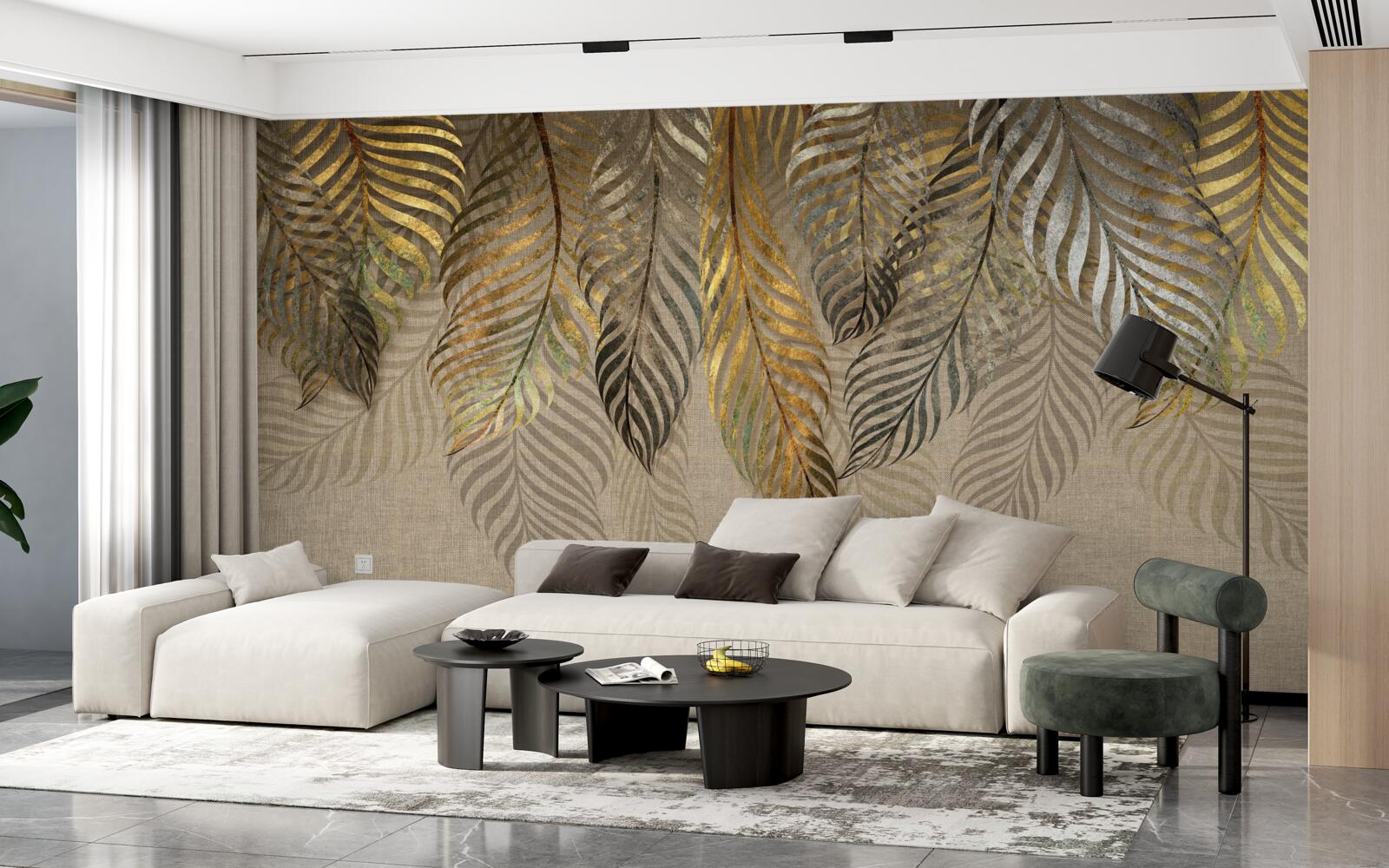 Fototapet ramuri de palmier bananier acoperite cu aur