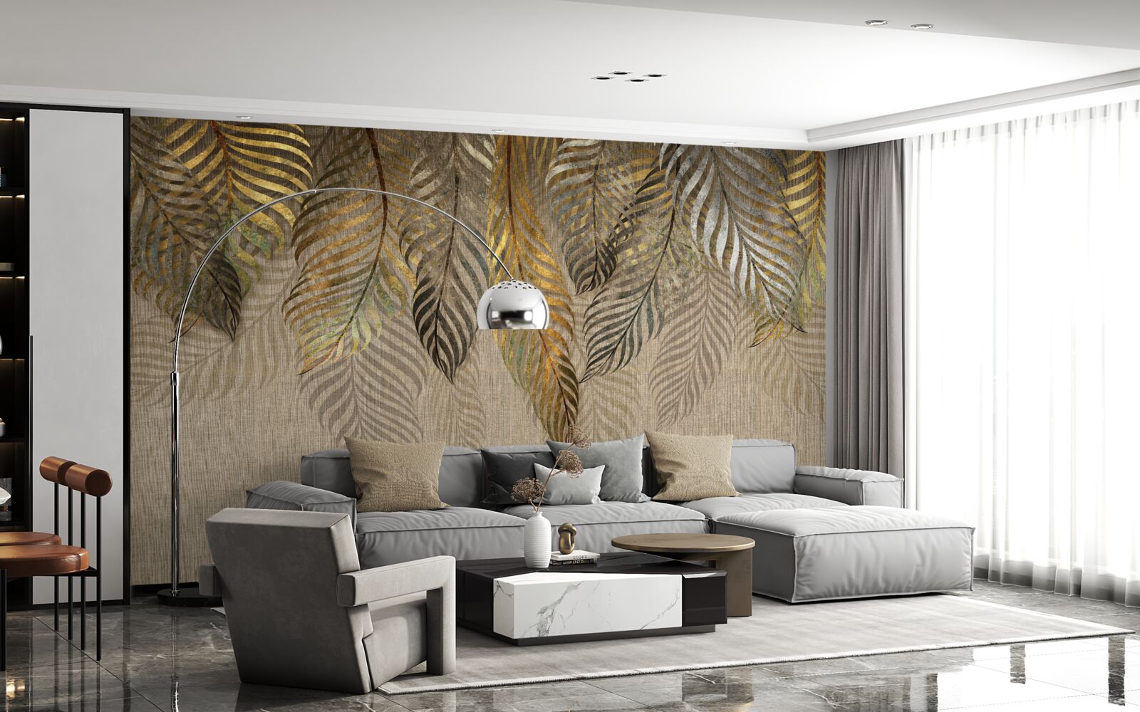 Fototapet ramuri de palmier bananier acoperite cu aur