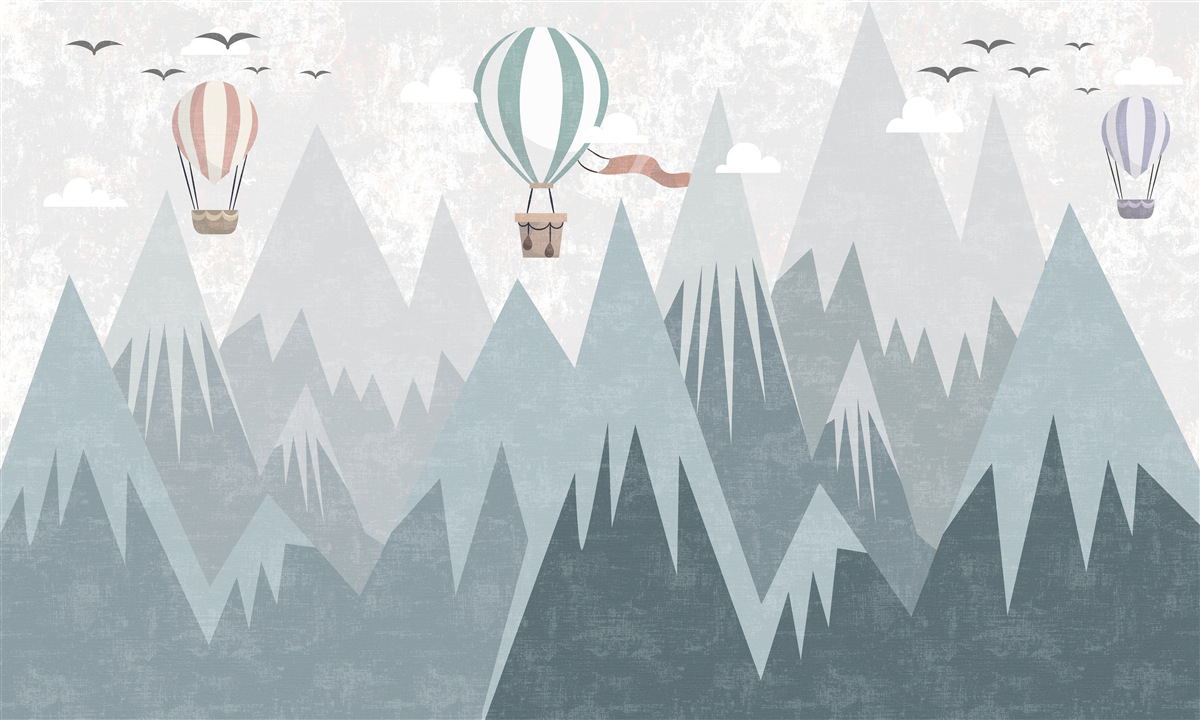 Fototapet munții lasă în urmă baloane zburătoare