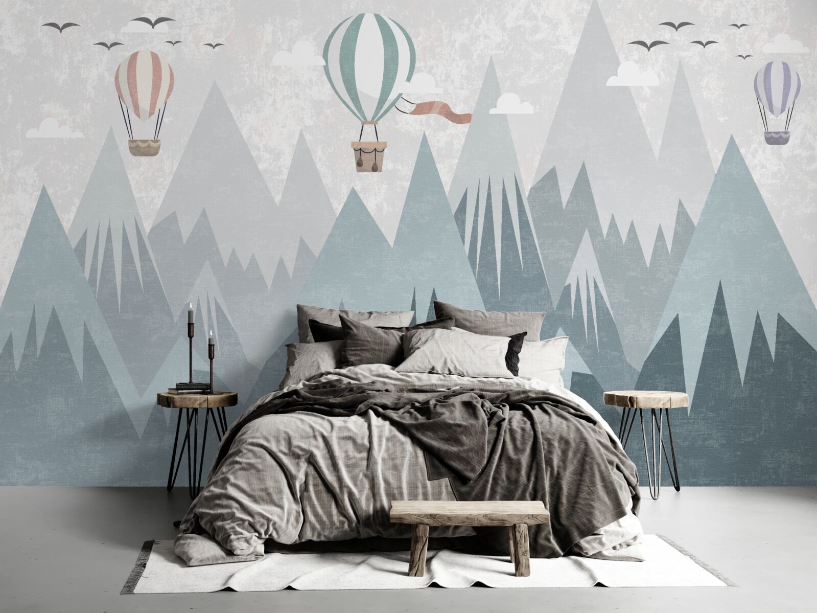 Fototapet munții lasă în urmă baloane zburătoare