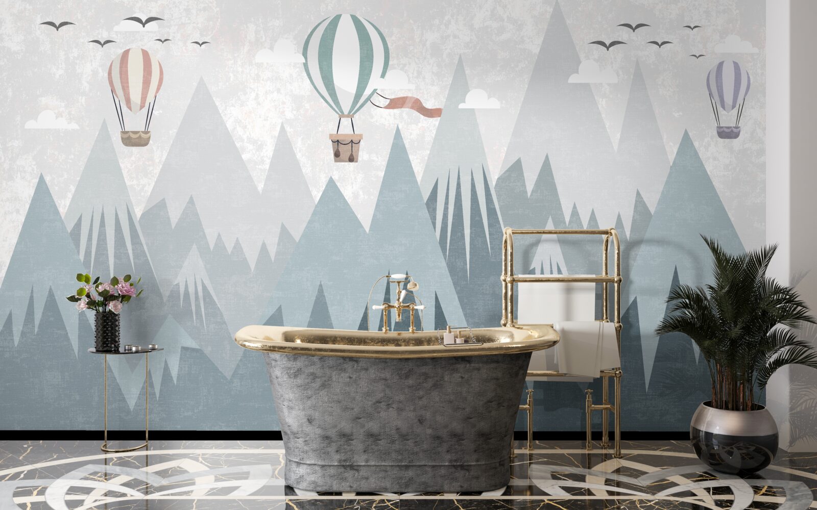 Fototapet munții lasă în urmă baloane zburătoare