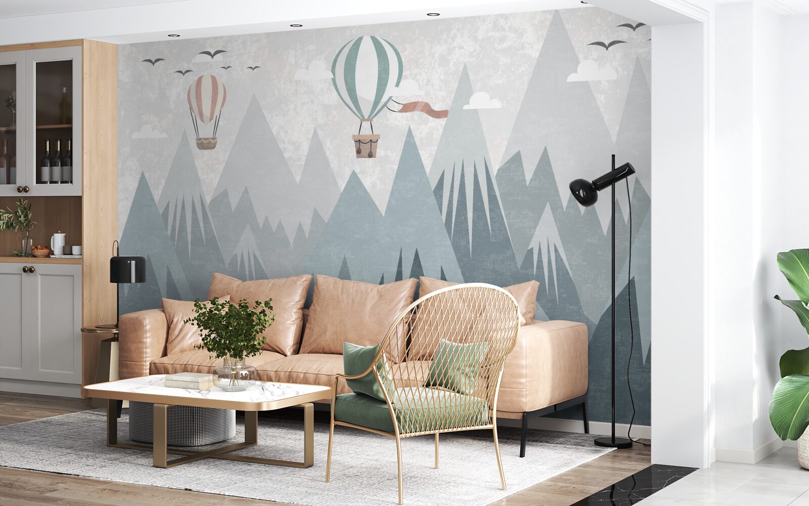 Fototapet munții lasă în urmă baloane zburătoare