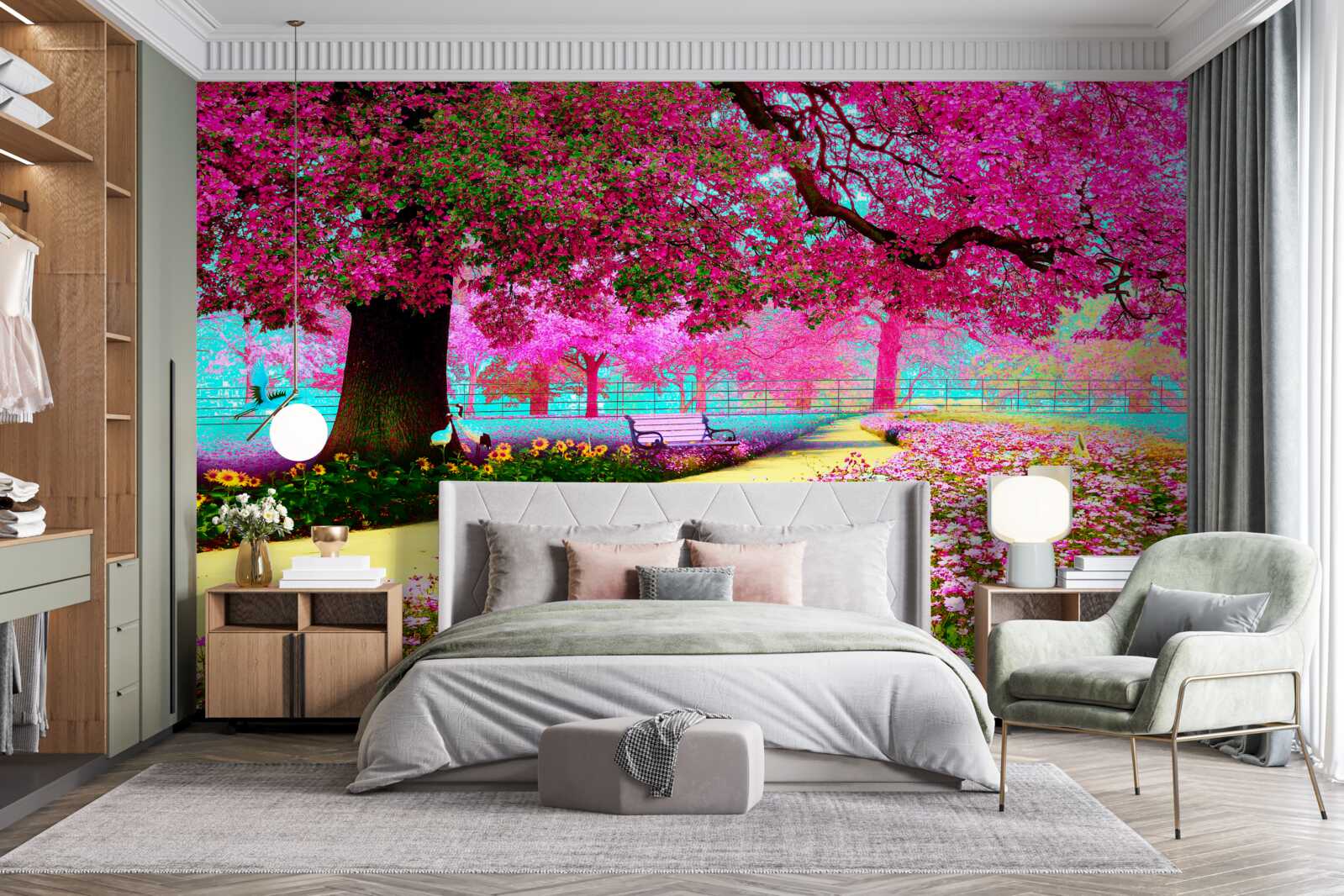 Fototapet vechi sakura înflorit în nuanțe de roz