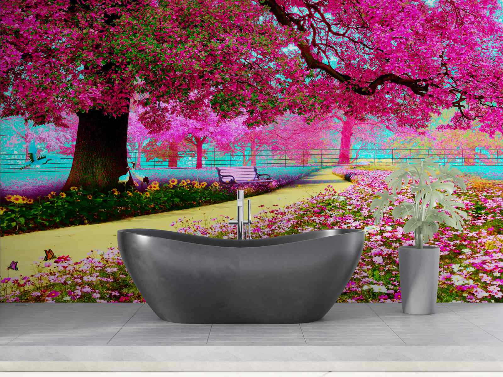 Fototapet vechi sakura înflorit în nuanțe de roz