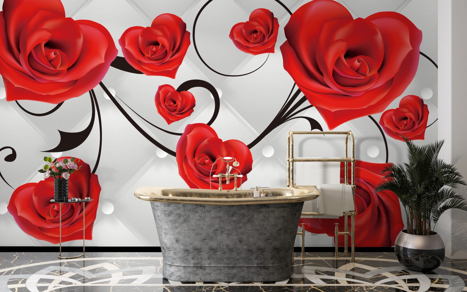 Fototapet trandafiri roșii în formă de inimă