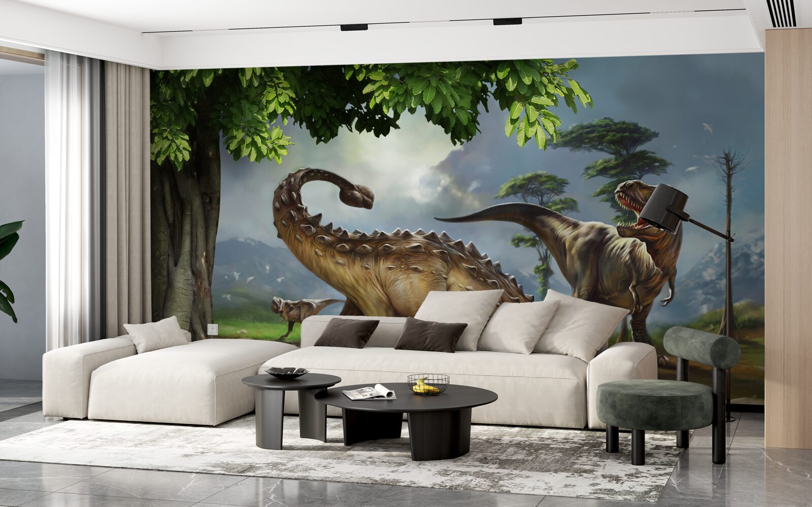 Fototapet dinozaurii trăiesc în pădurea de lângă iaz