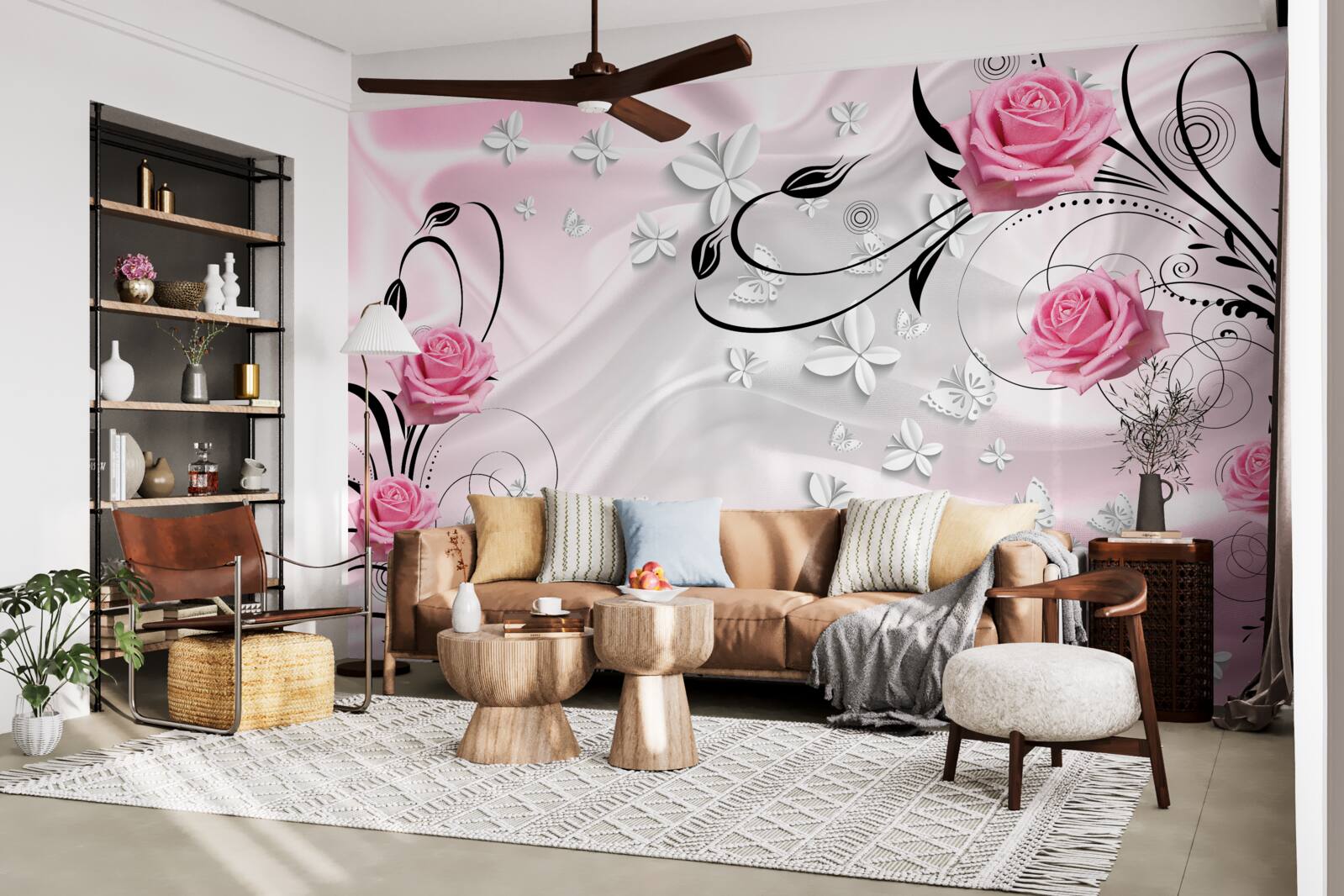 Fototapet trandafiri roz pe un fundal de mătase albă ca zăpada