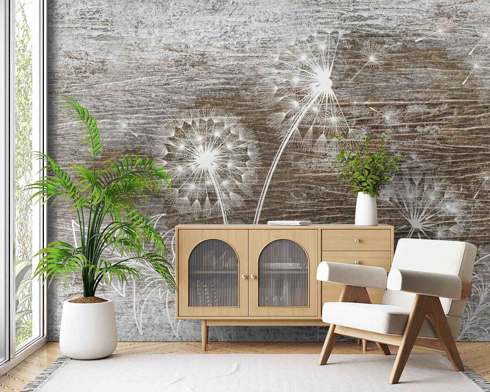 Fototapet cocoș, alb ca zăpada, pe un copac