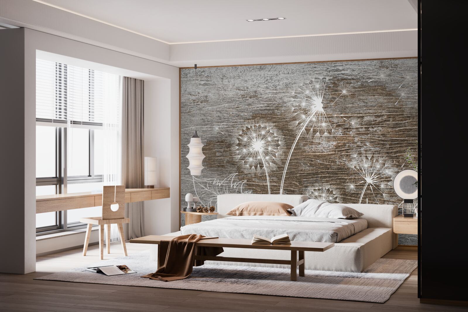 Fototapet cocoș, alb ca zăpada, pe un copac