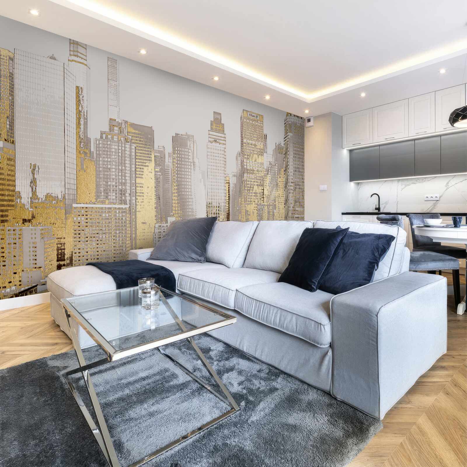 Fototapet panorama zgârie-nori de aur