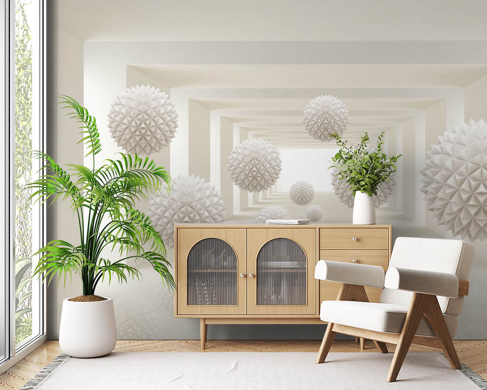 Fototapet pasaj subteran cu bile cu țepi