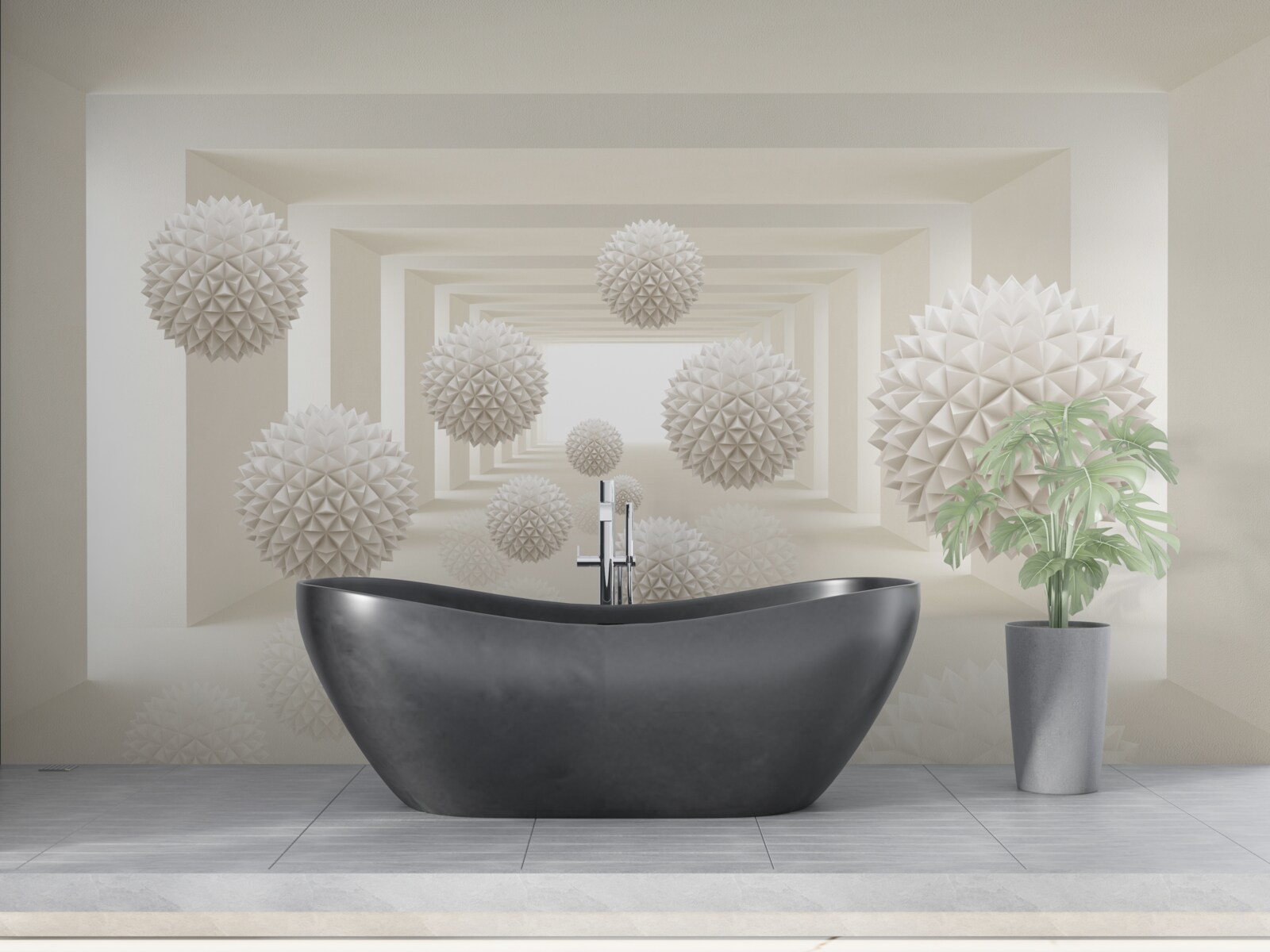 Fototapet pasaj subteran cu bile cu țepi