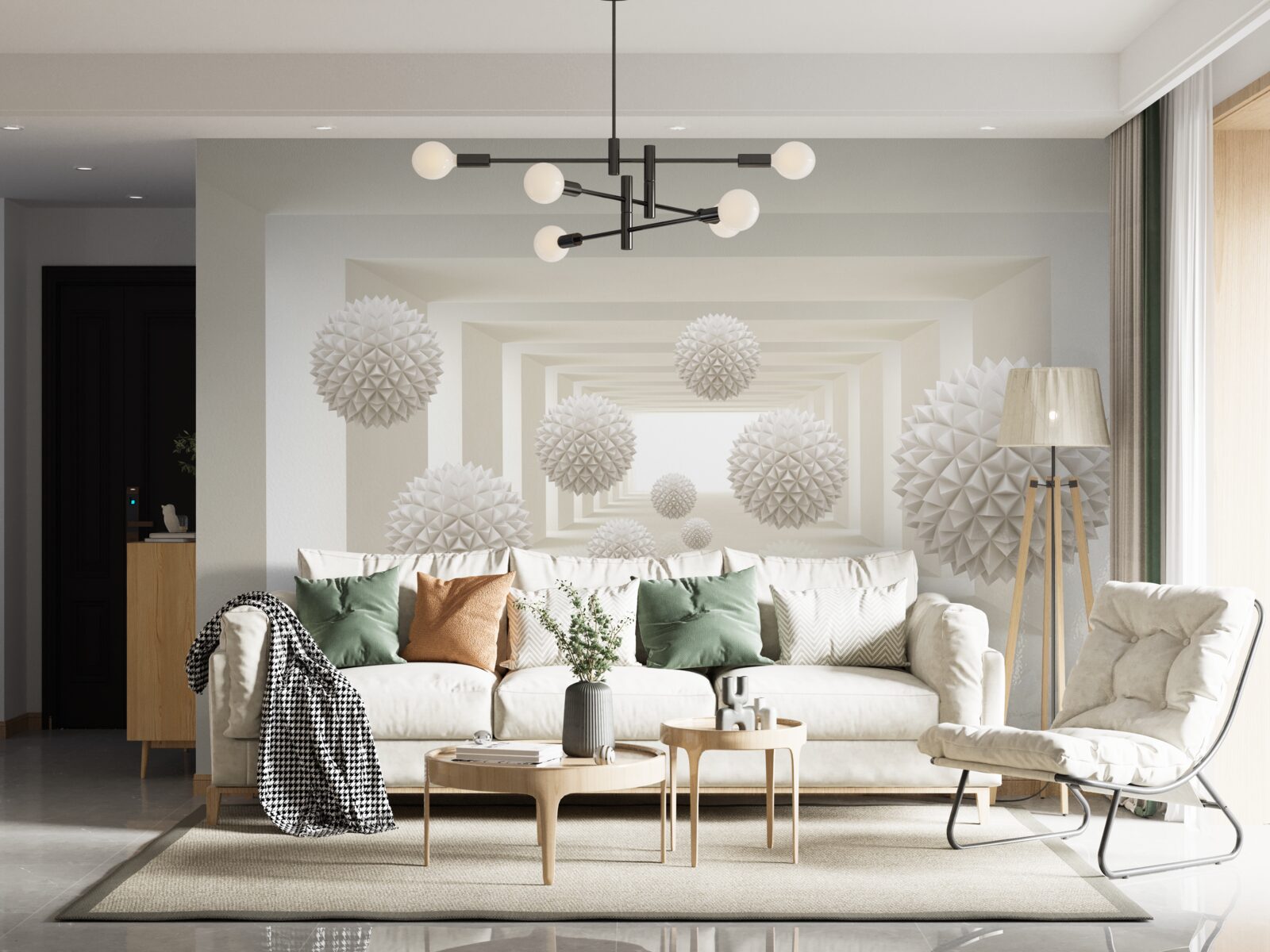 Fototapet pasaj subteran cu bile cu țepi