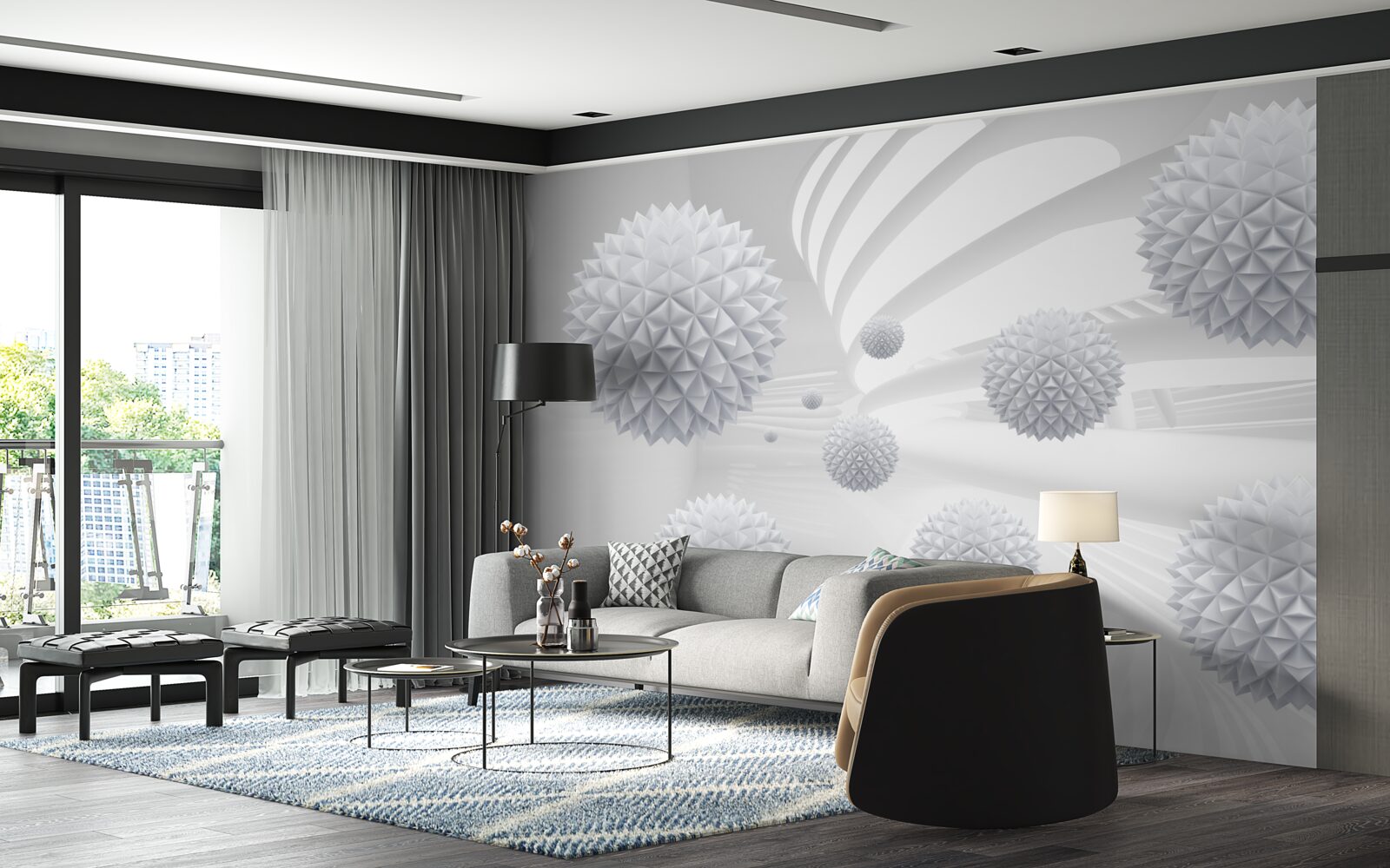 Fototapet bile țepoase care plutesc în stare de imponderabilitate