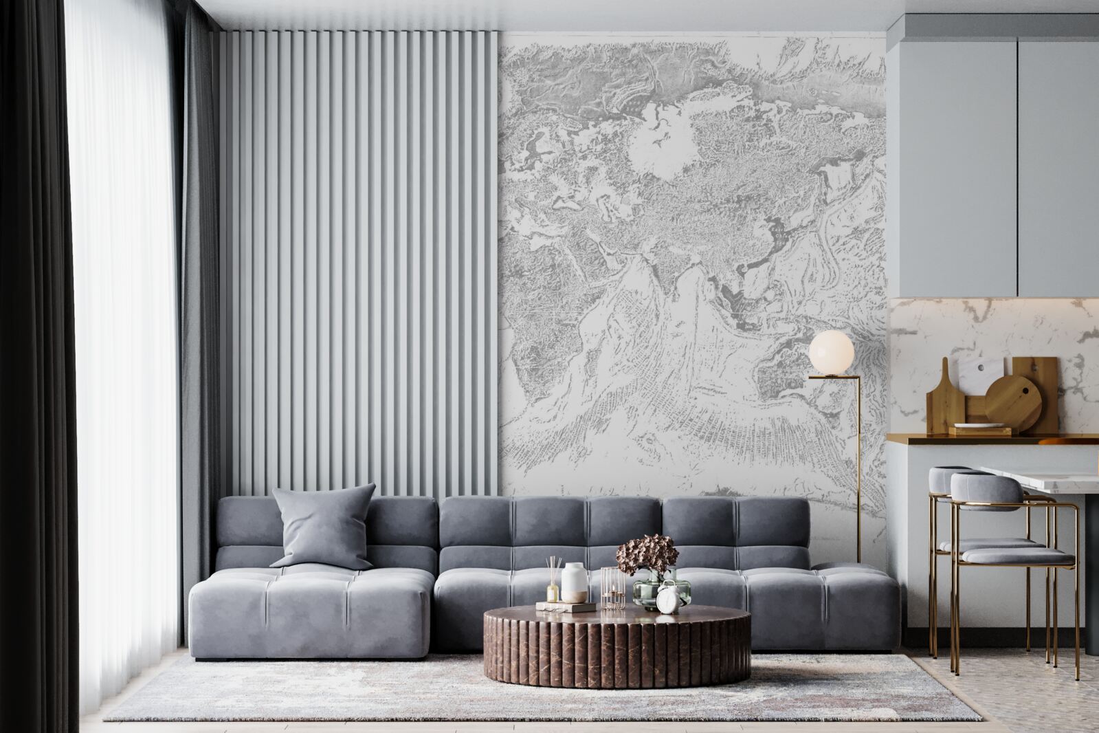 Fototapet apus de soare peste munte abstracție și pădure